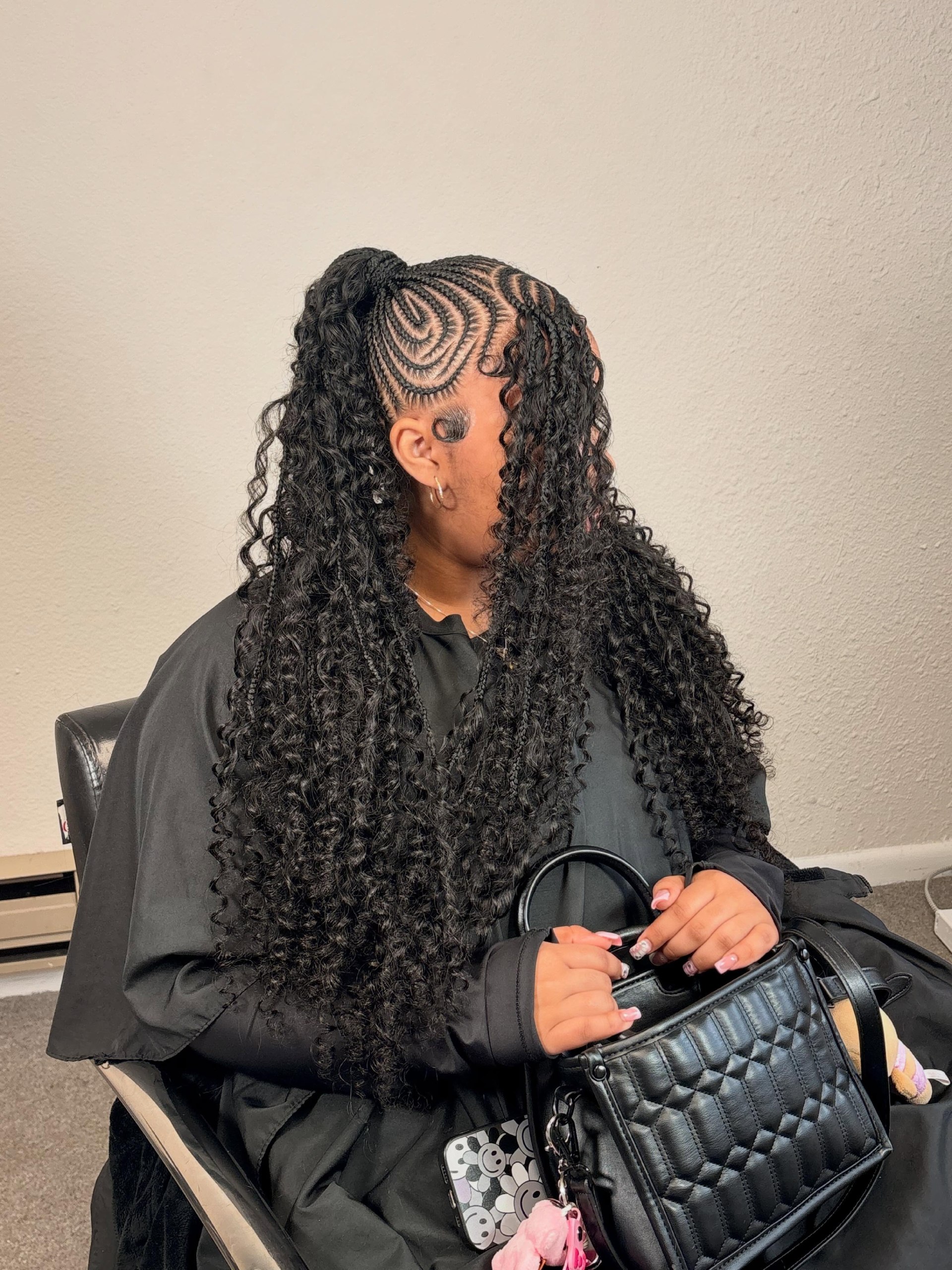 Artistic Swirl Stitch Braids With Curly Extensions
