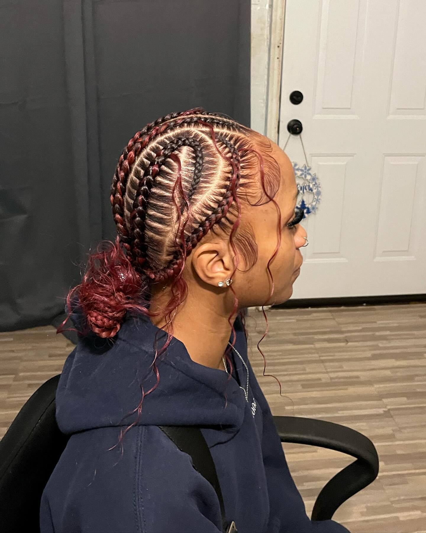 Bold Stitch Braids With Cherry Red Accents