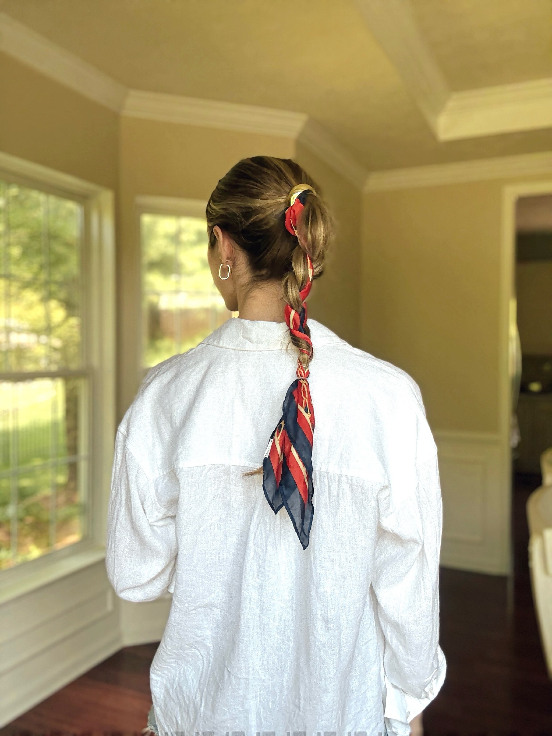 Braided Ponytail With Scarf Accent