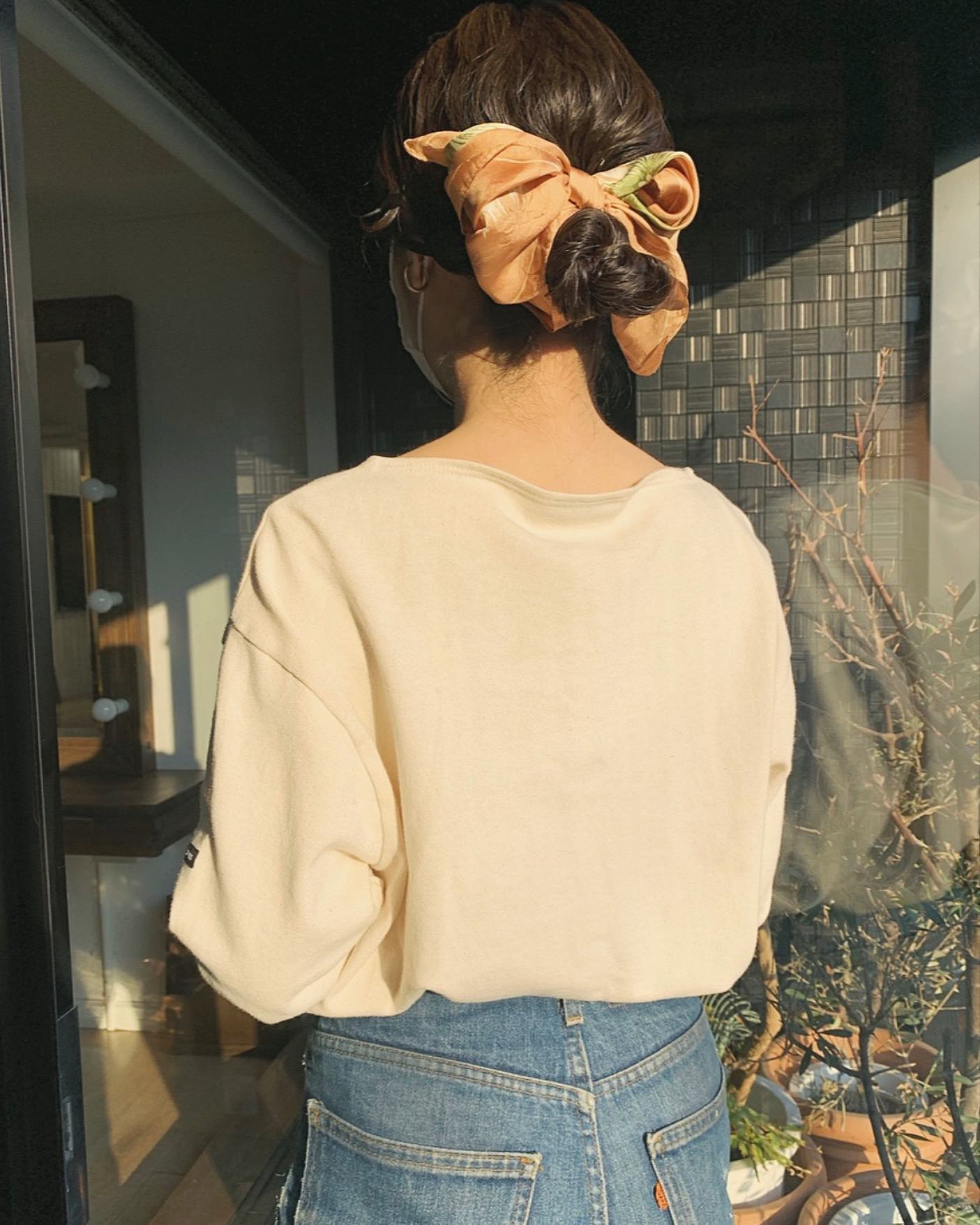 Chic Low Bun With Voluminous Satin Scarf