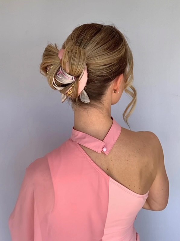 Effortless Chic Scarf Bun With Loose Face-Framing Strands