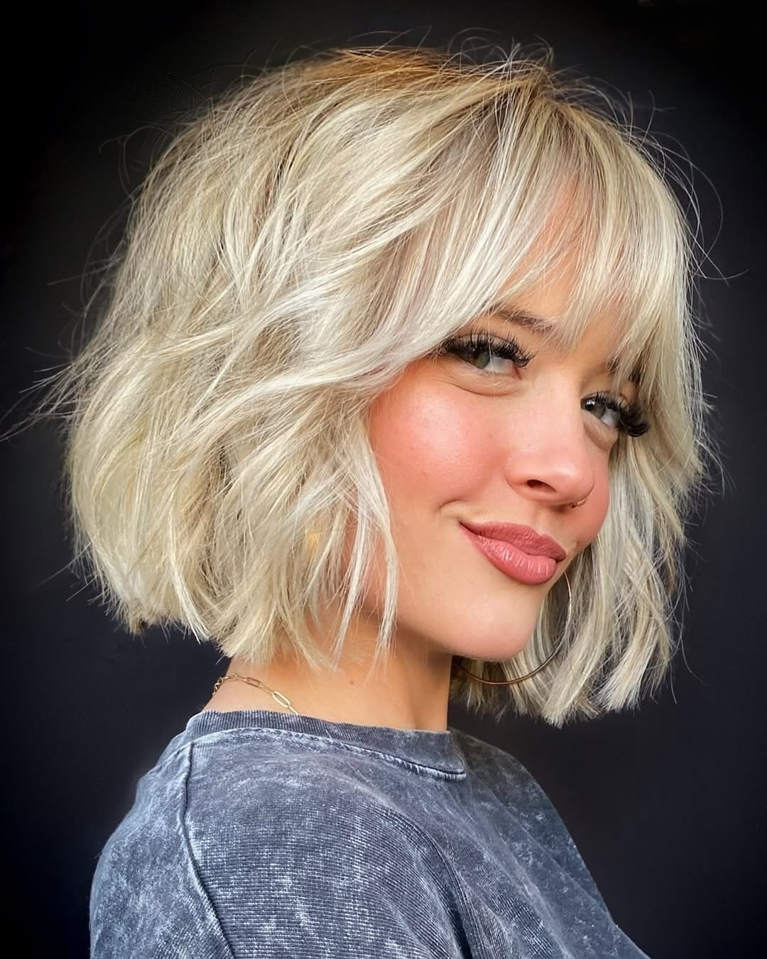 Choppy Bronde Bob With Face-Framing Bangs