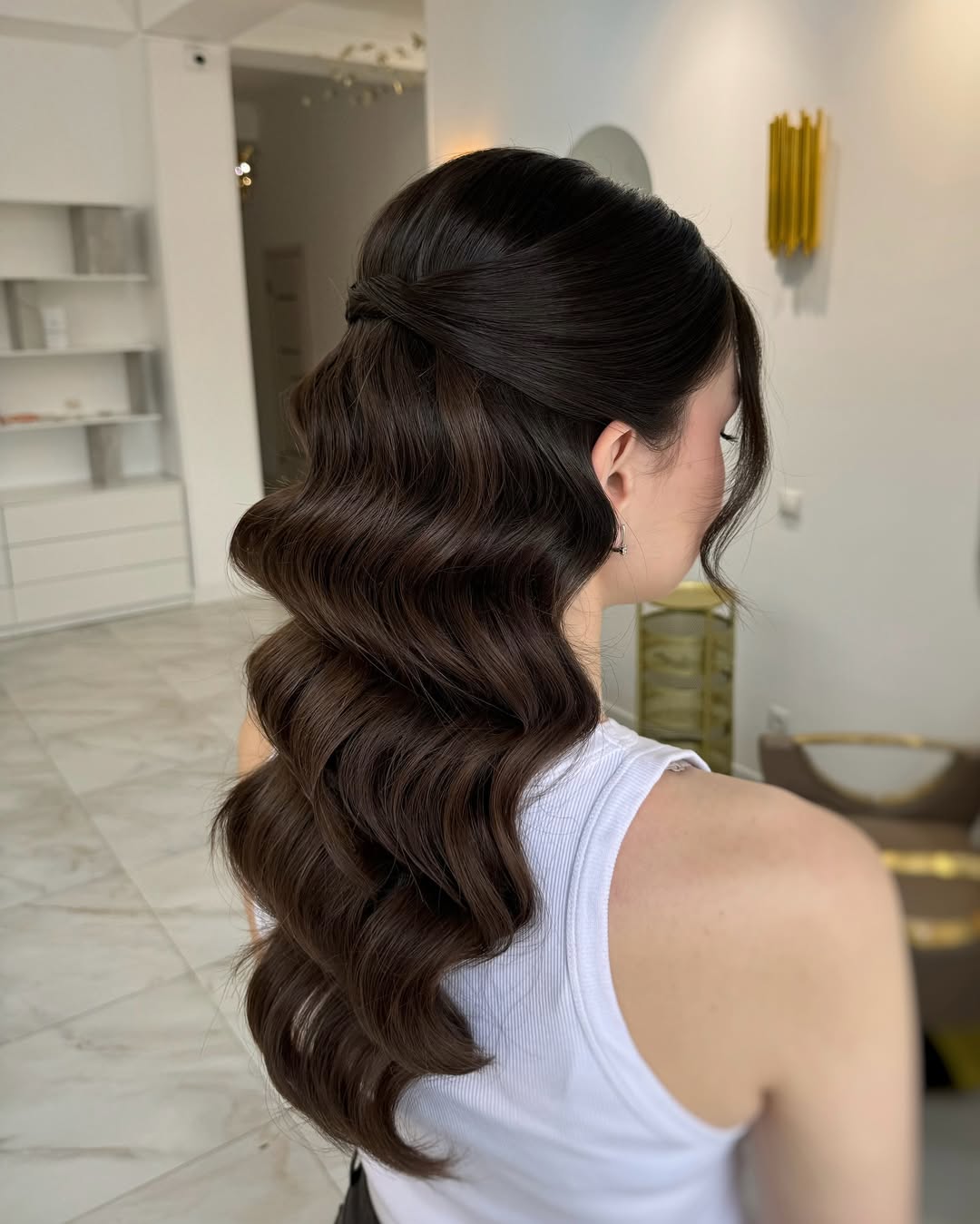 Glamorous Deep Set Waves Half Updo