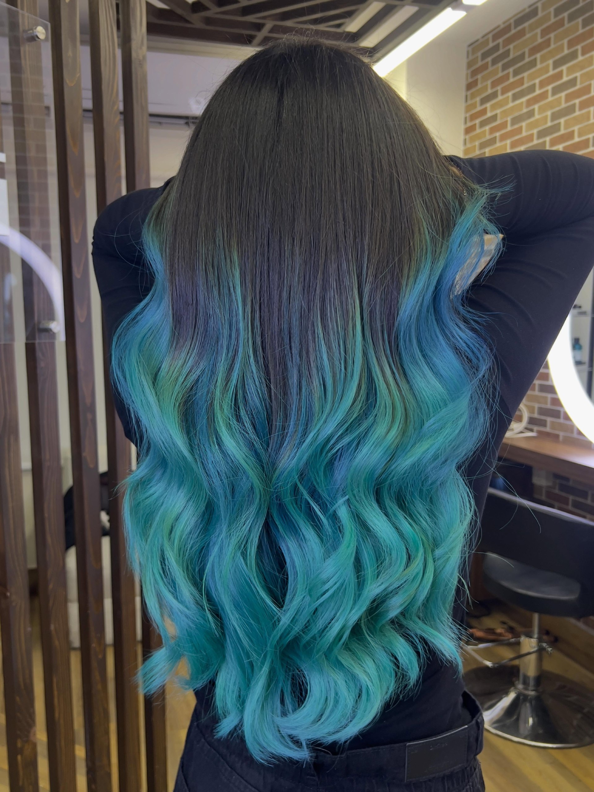 Deep Teal Ombre With Loose Beach Waves