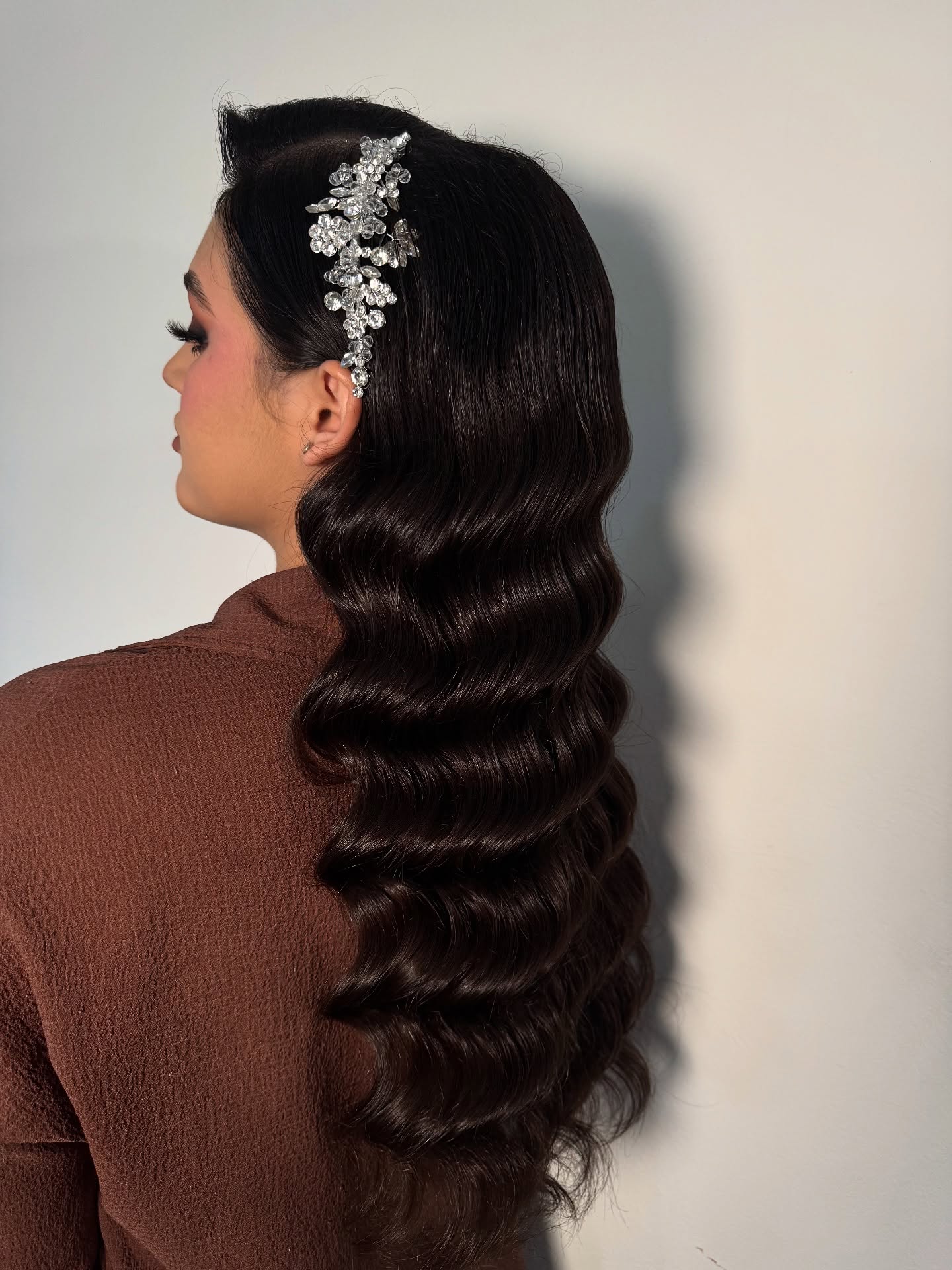 Glamorous Deep Hollywood Waves With Rhinestone Clip