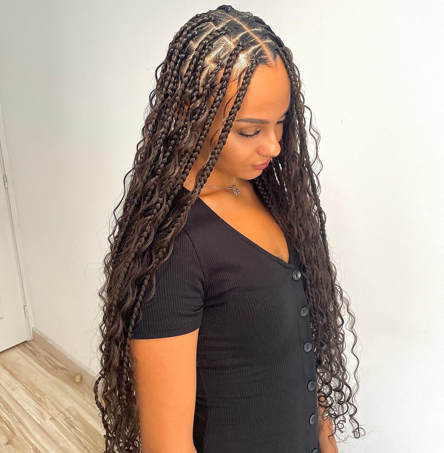 Long Goddess Braids With Curly Ends