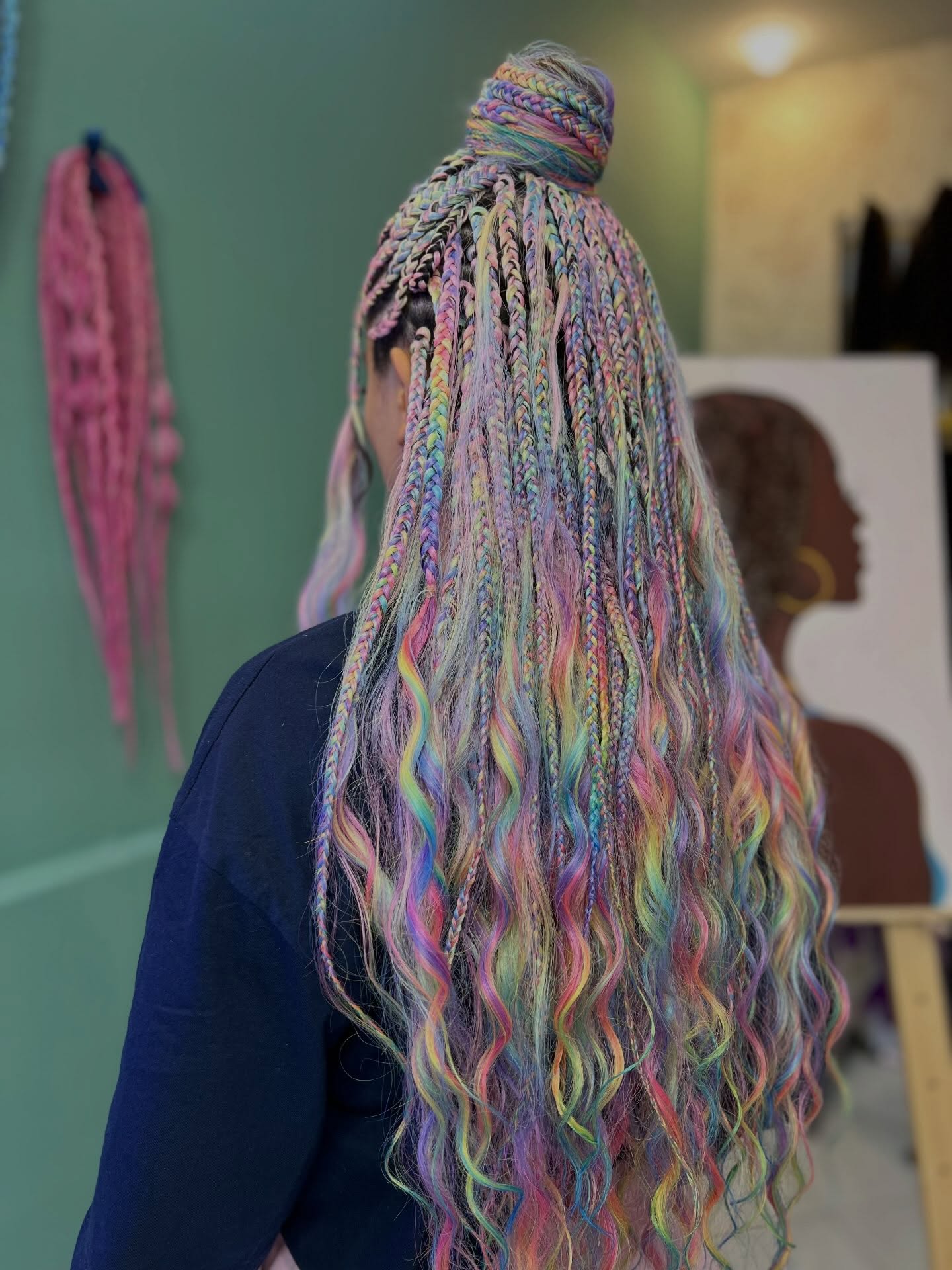 Rainbow Goddess Box Braids With Wavy Ends
