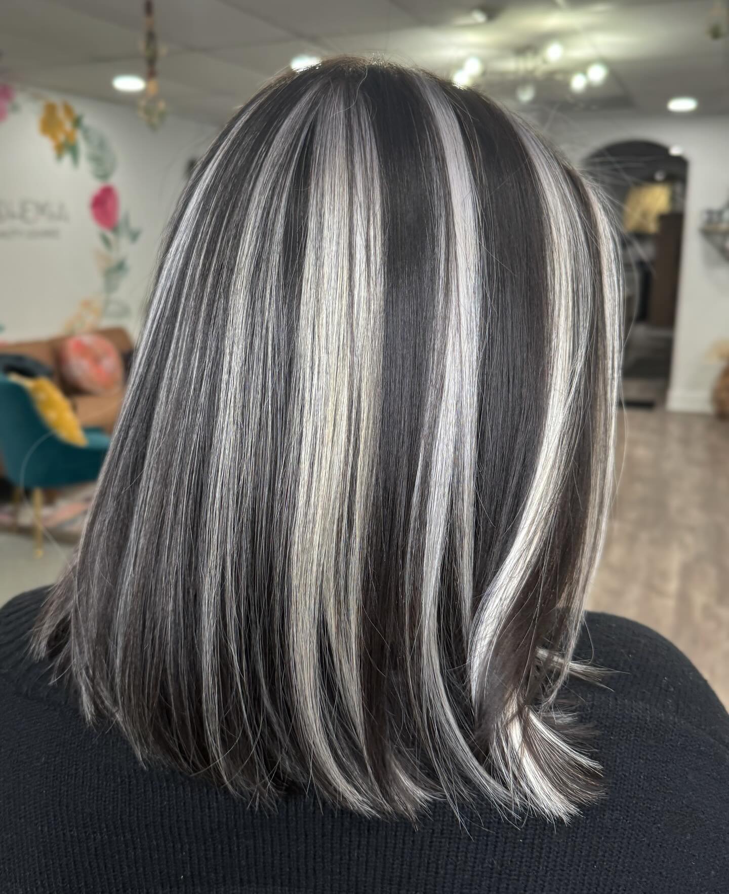 Bold Black Hair With Silver & White Highlights