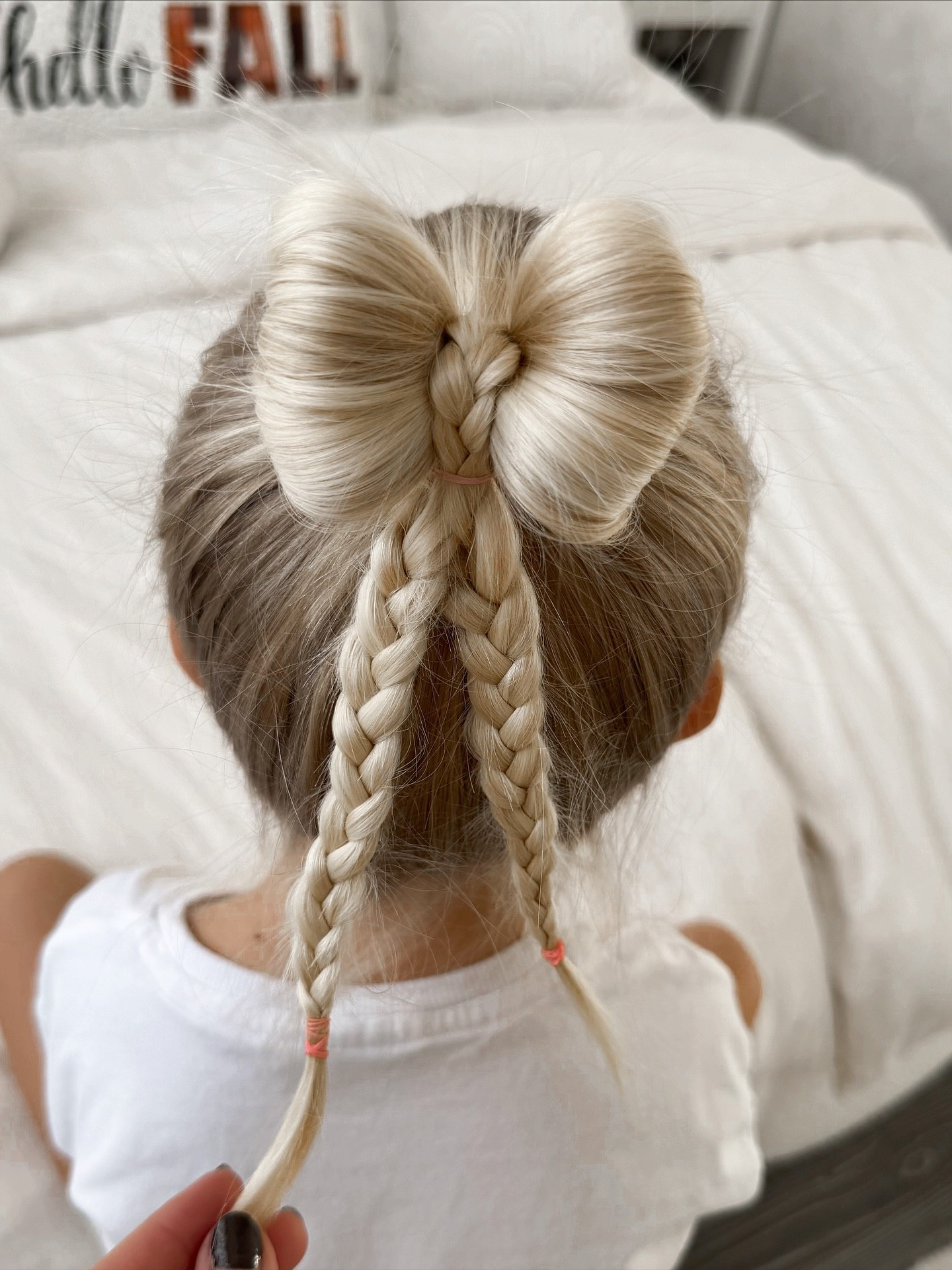 Sweet Blonde Bow Bun With Pigtail Braids