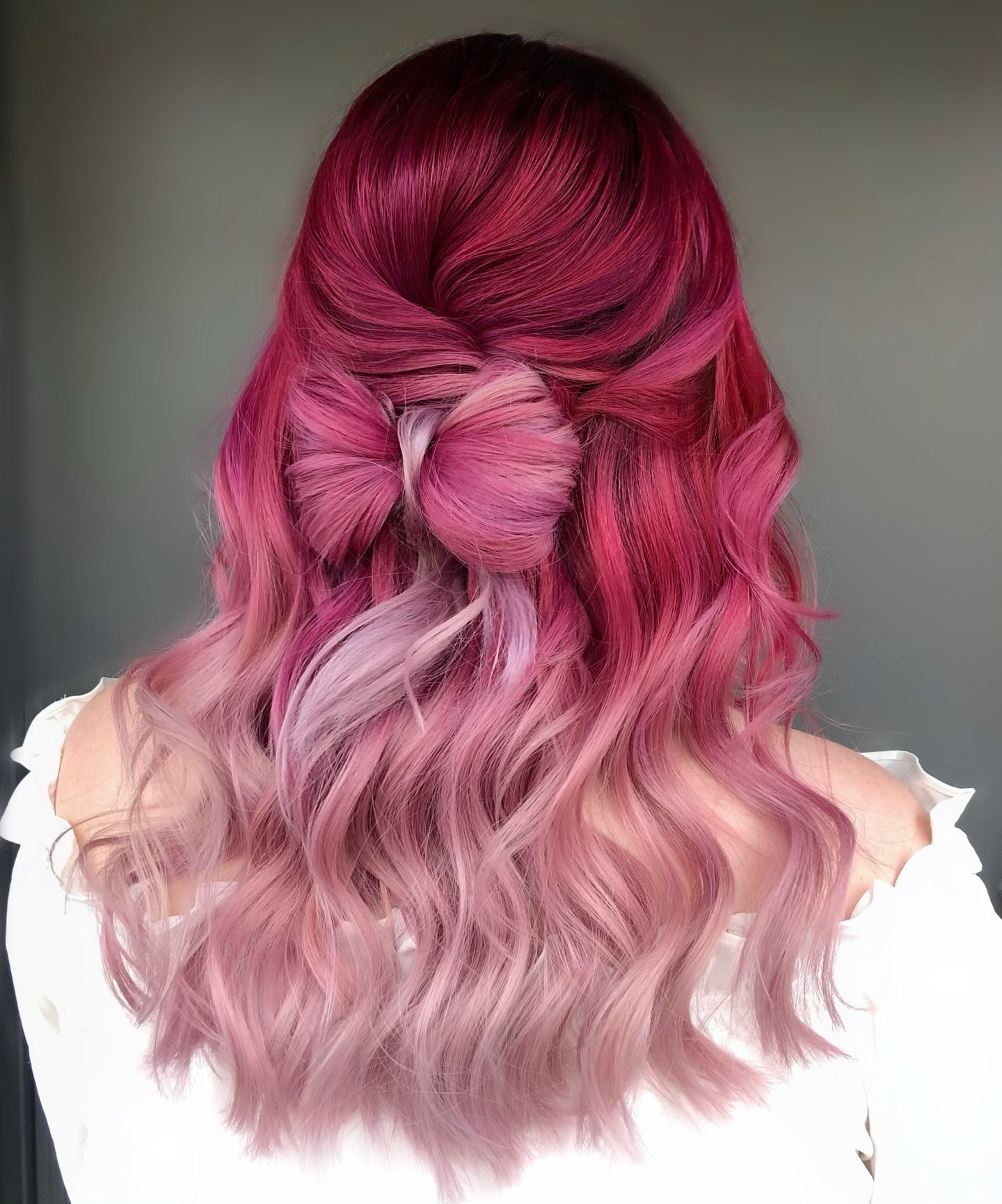 Berry Pink Ombre With Bow Accent Half Updo