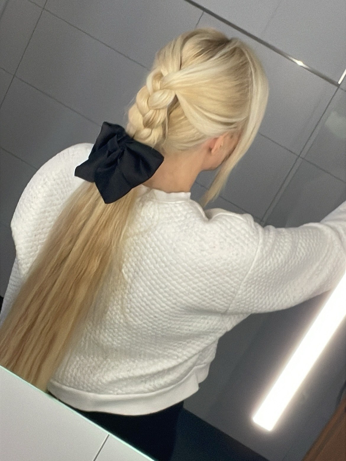 Textured French Braid With Black Bow
