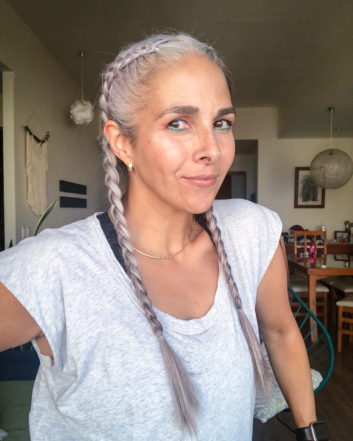 Double Dutch Braids With Lilac Tones