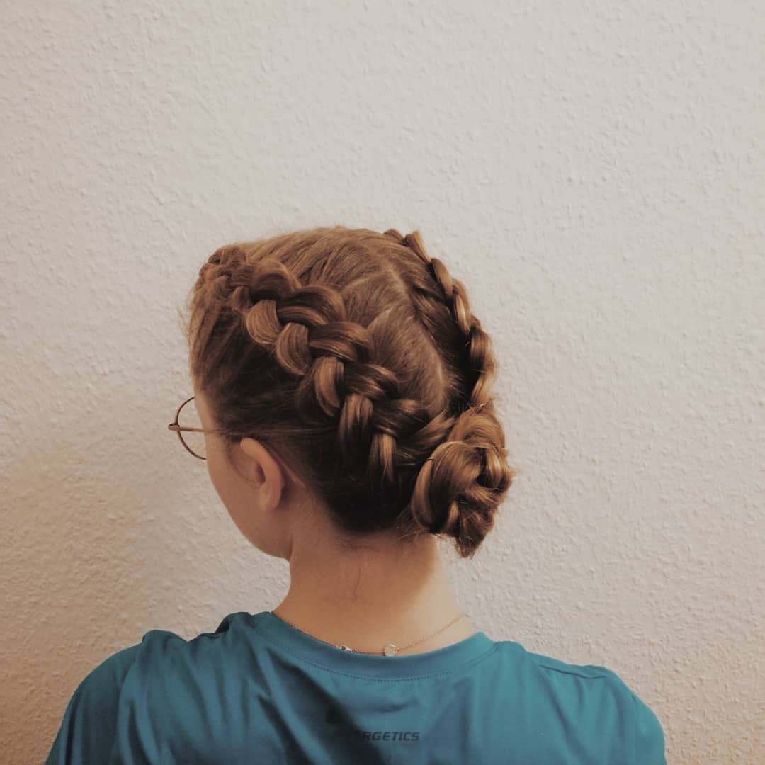 Double Dutch Braids Into Low Side Bun