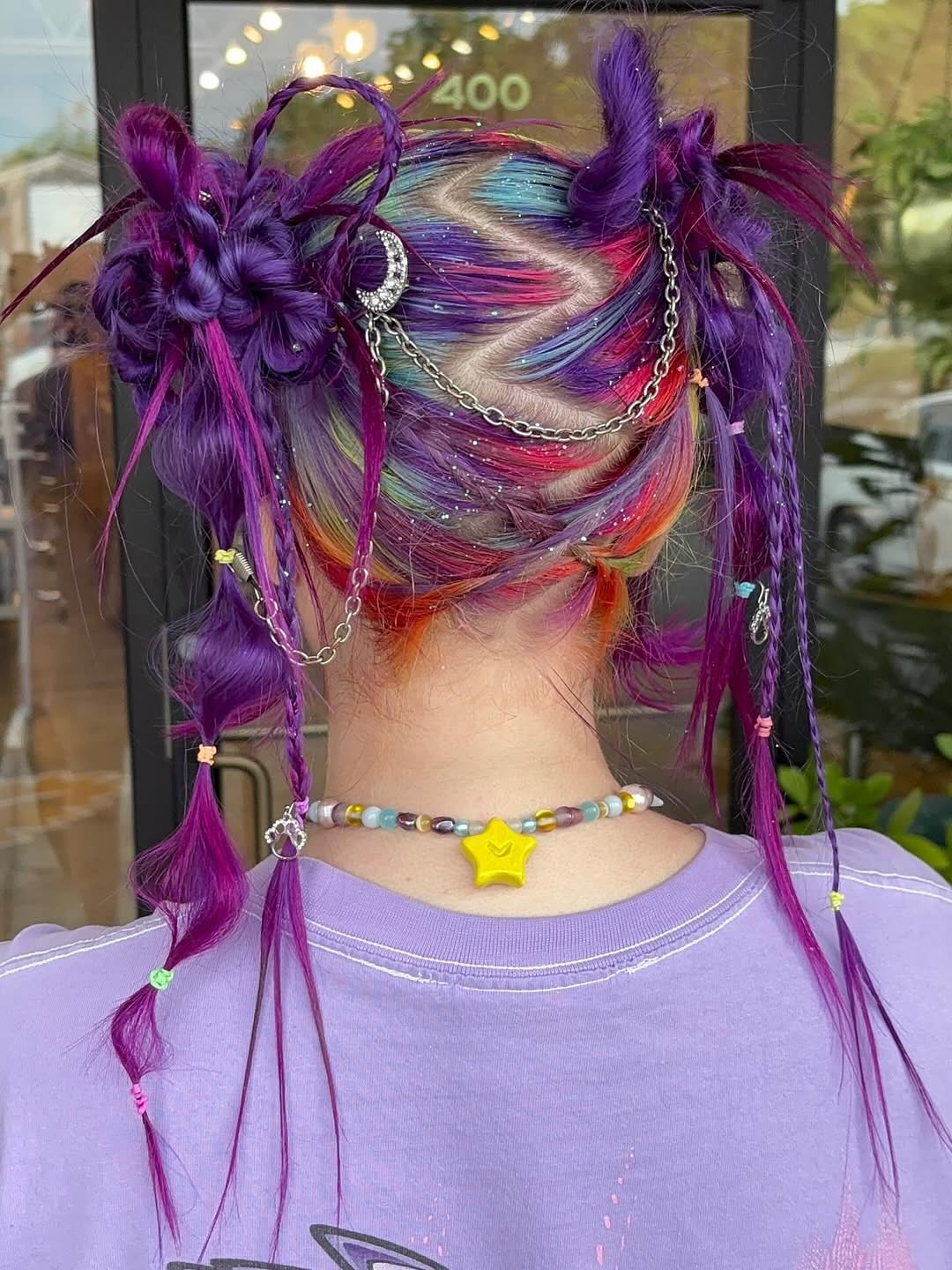Vibrant Rainbow Zigzag Braids With Star Charms