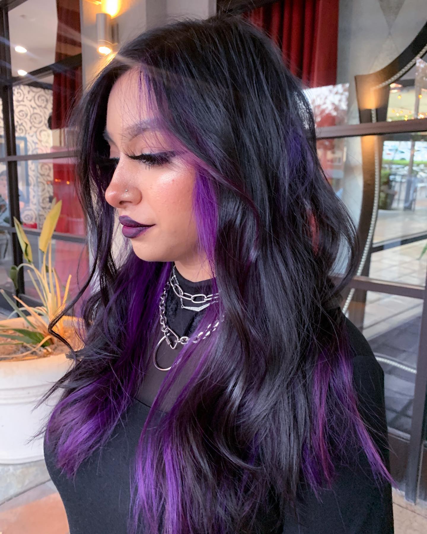 Vibrant Purple Peekaboo Highlights With Dark Base