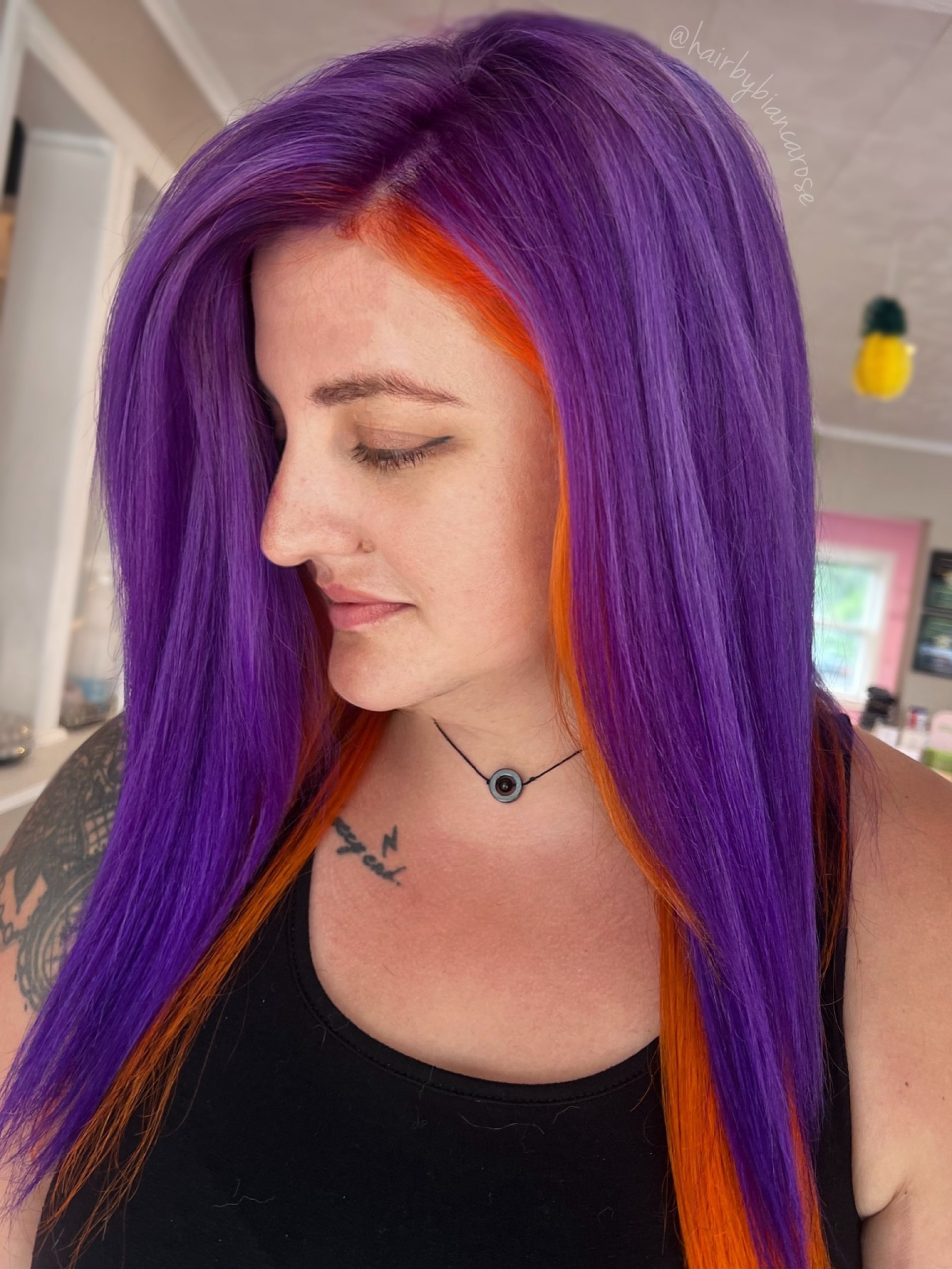 Vibrant Purple With Bold Orange Face-Framing Strands