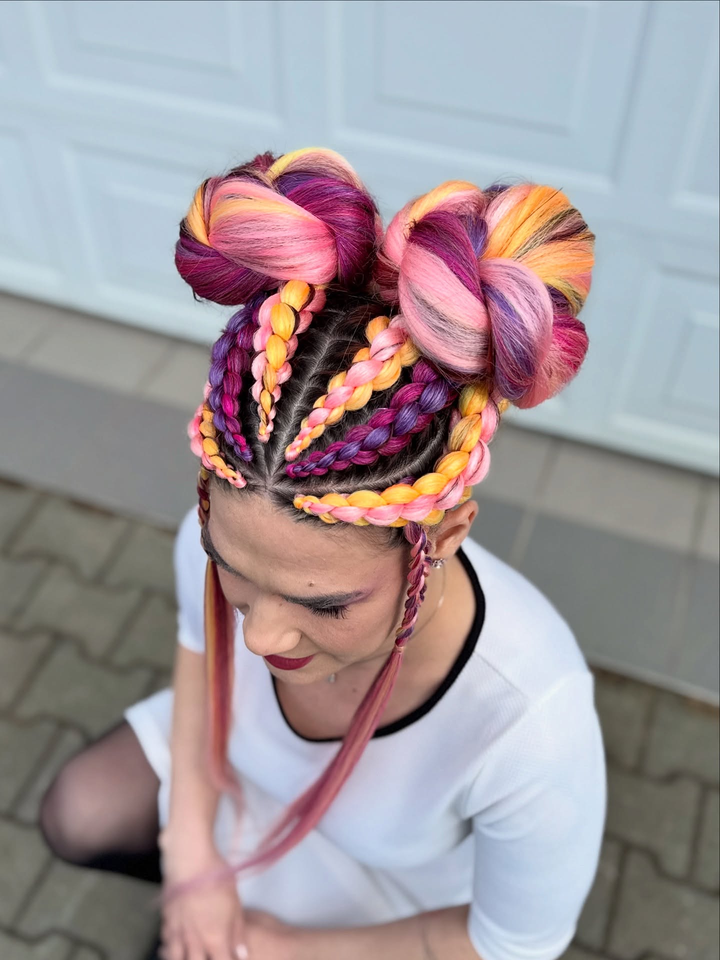 Vibrant Festival Box Braids With Double Buns