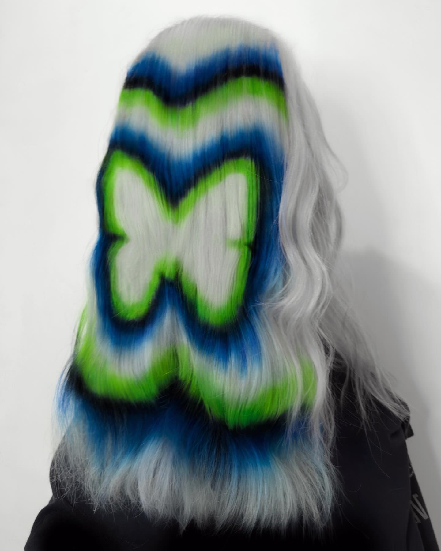 Bold Butterfly Shape Vivid Blue Green Hair Art