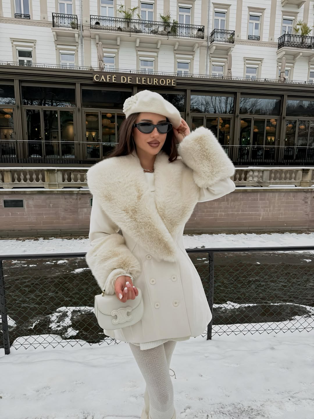 Ivory Faux Fur Trimmed Coat Winter Look