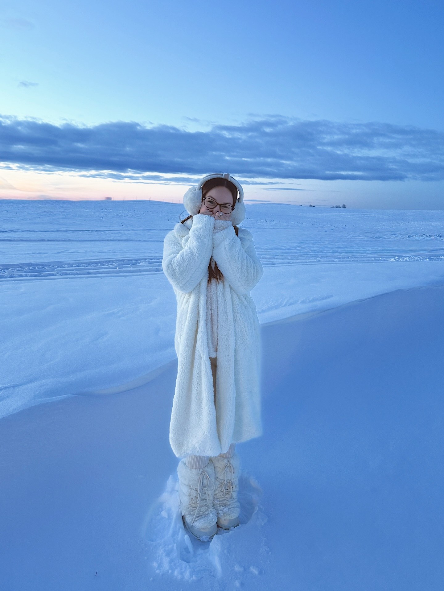 Cozy White Faux Fur Coat Winter Snow Look