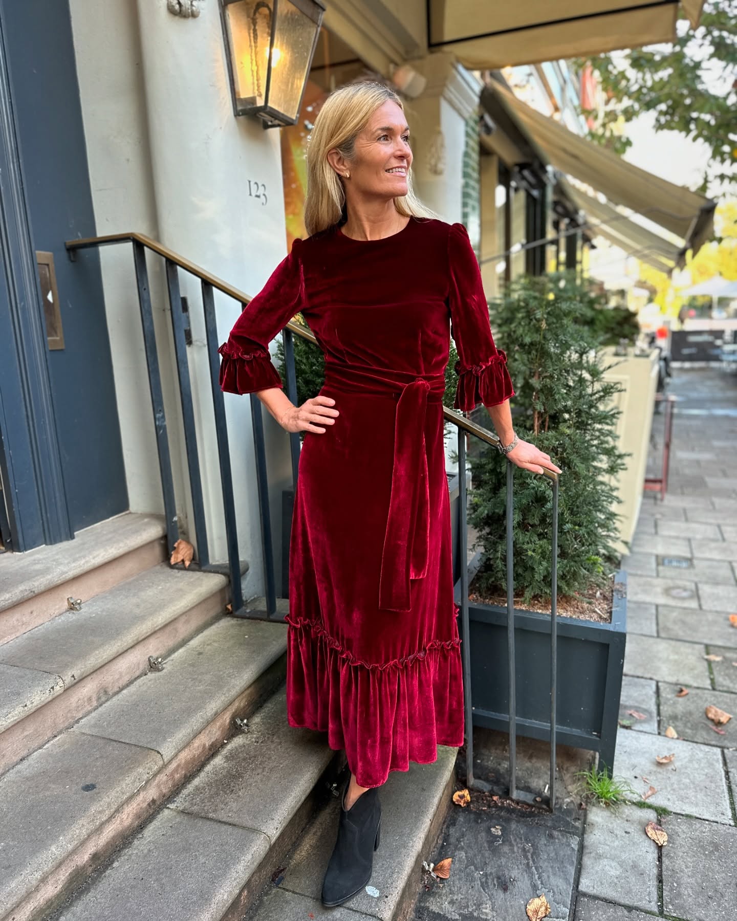 Velvet Midi Dress With Ankle Boots For Evening