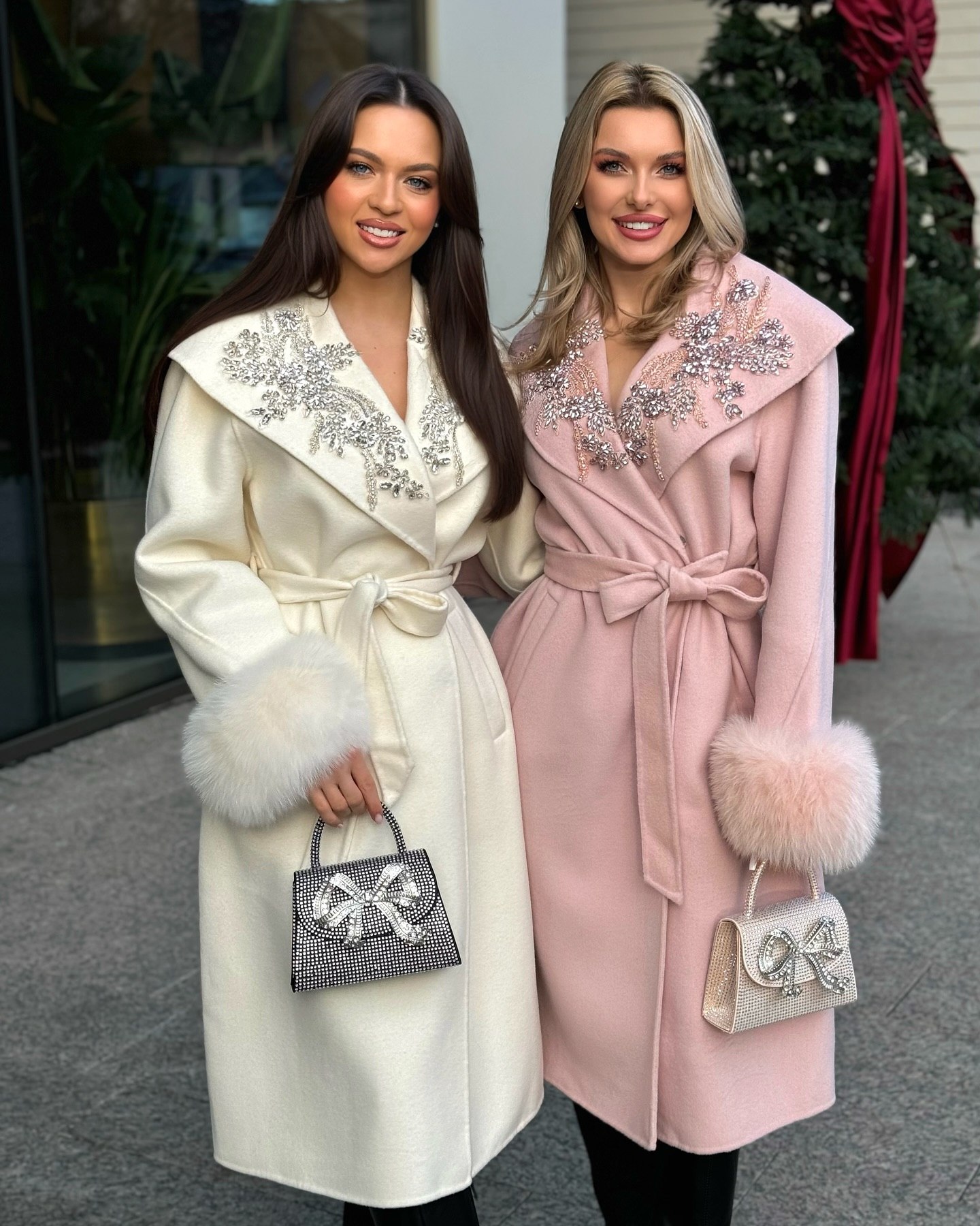 Embellished Cream Wool Coat With Fur Cuffs