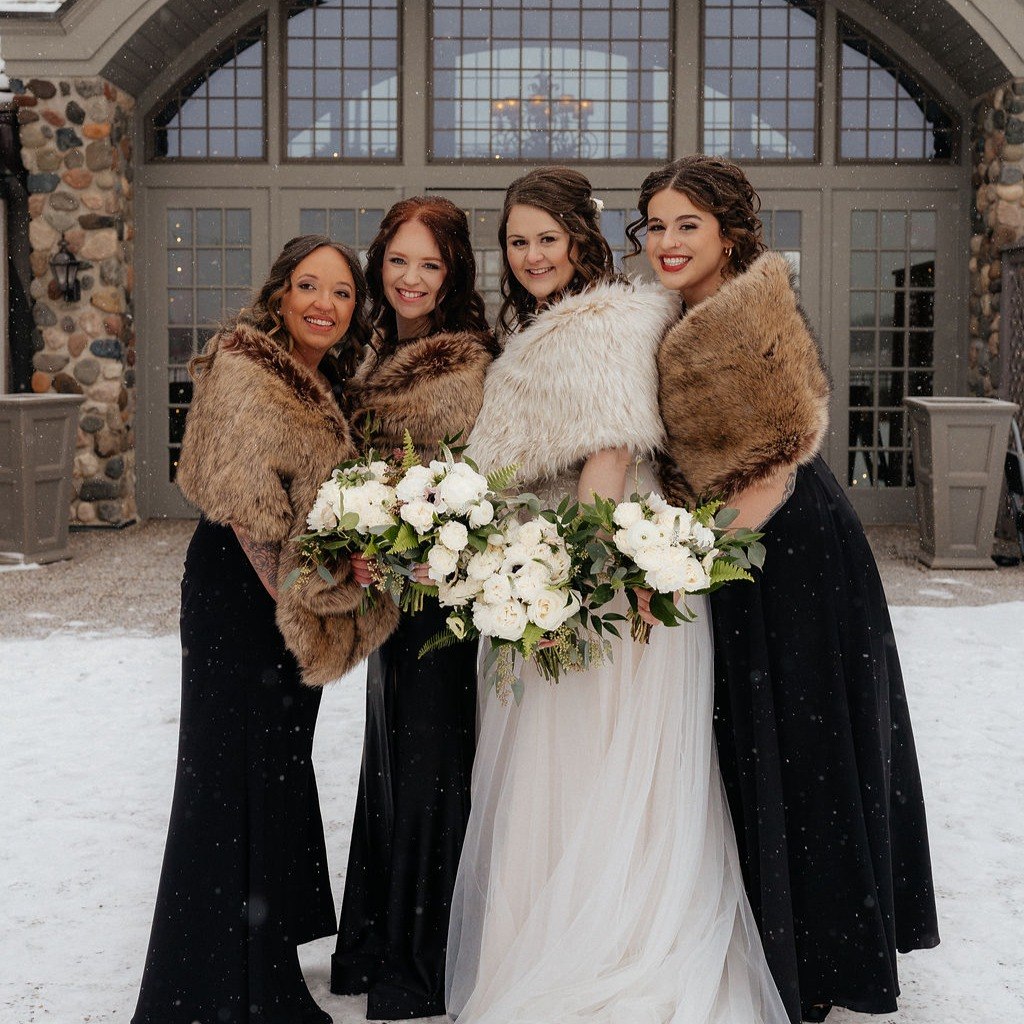 Black Maxi Dress With Faux Fur Stole Bridal Party