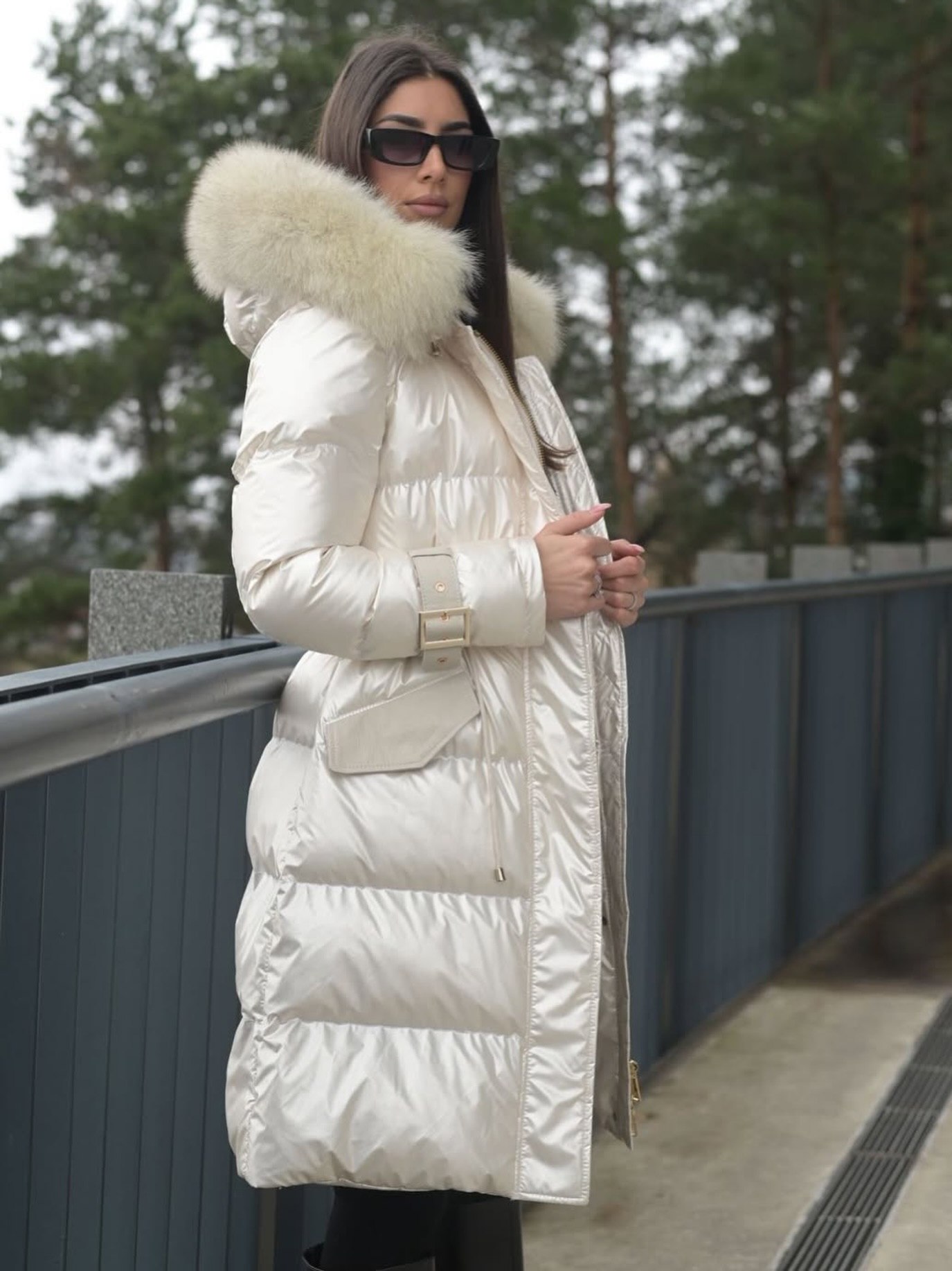 Cream Puffer Coat With Fur Hood Winter Glam