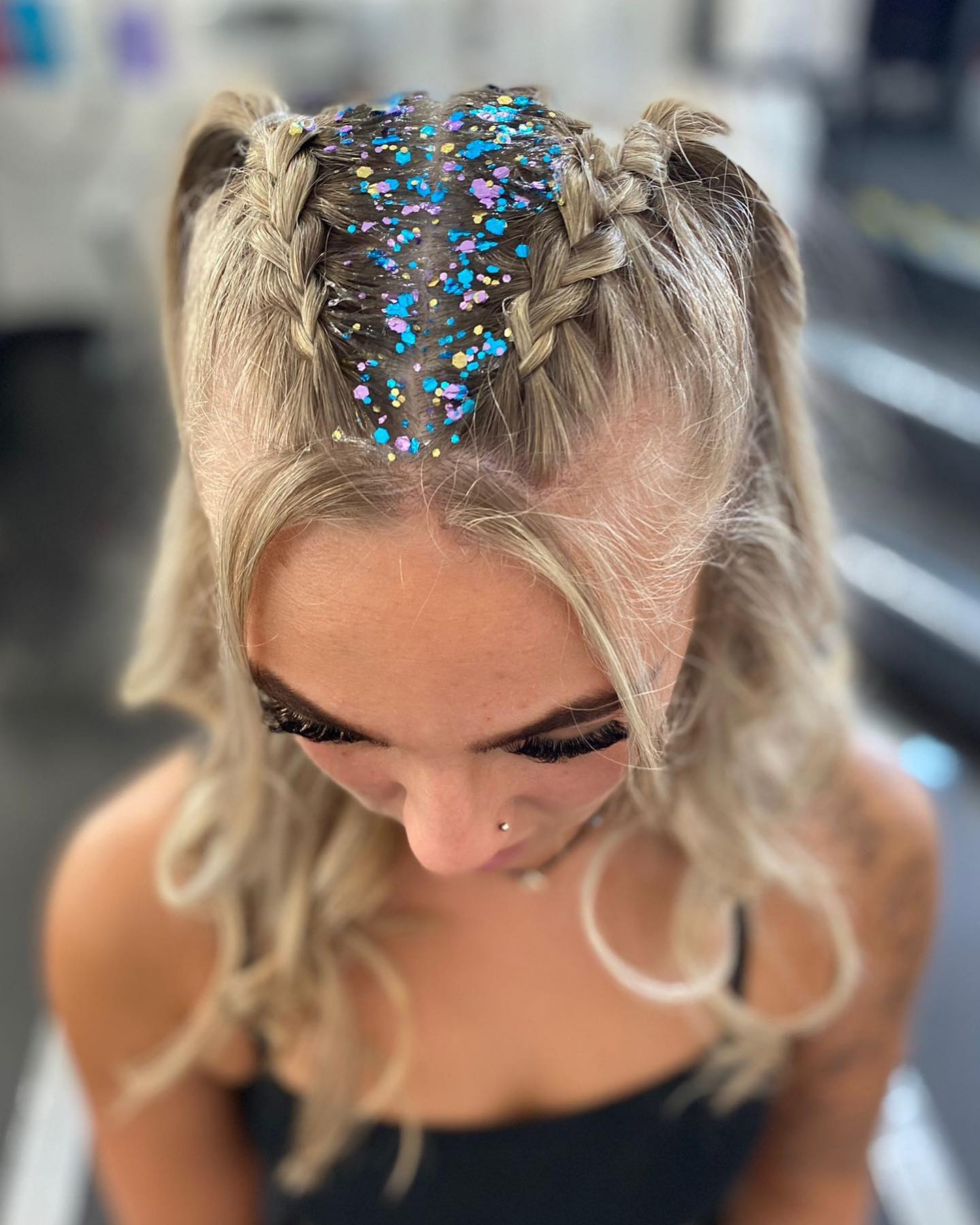 Glitter Sparkle Braids With Loose Waves