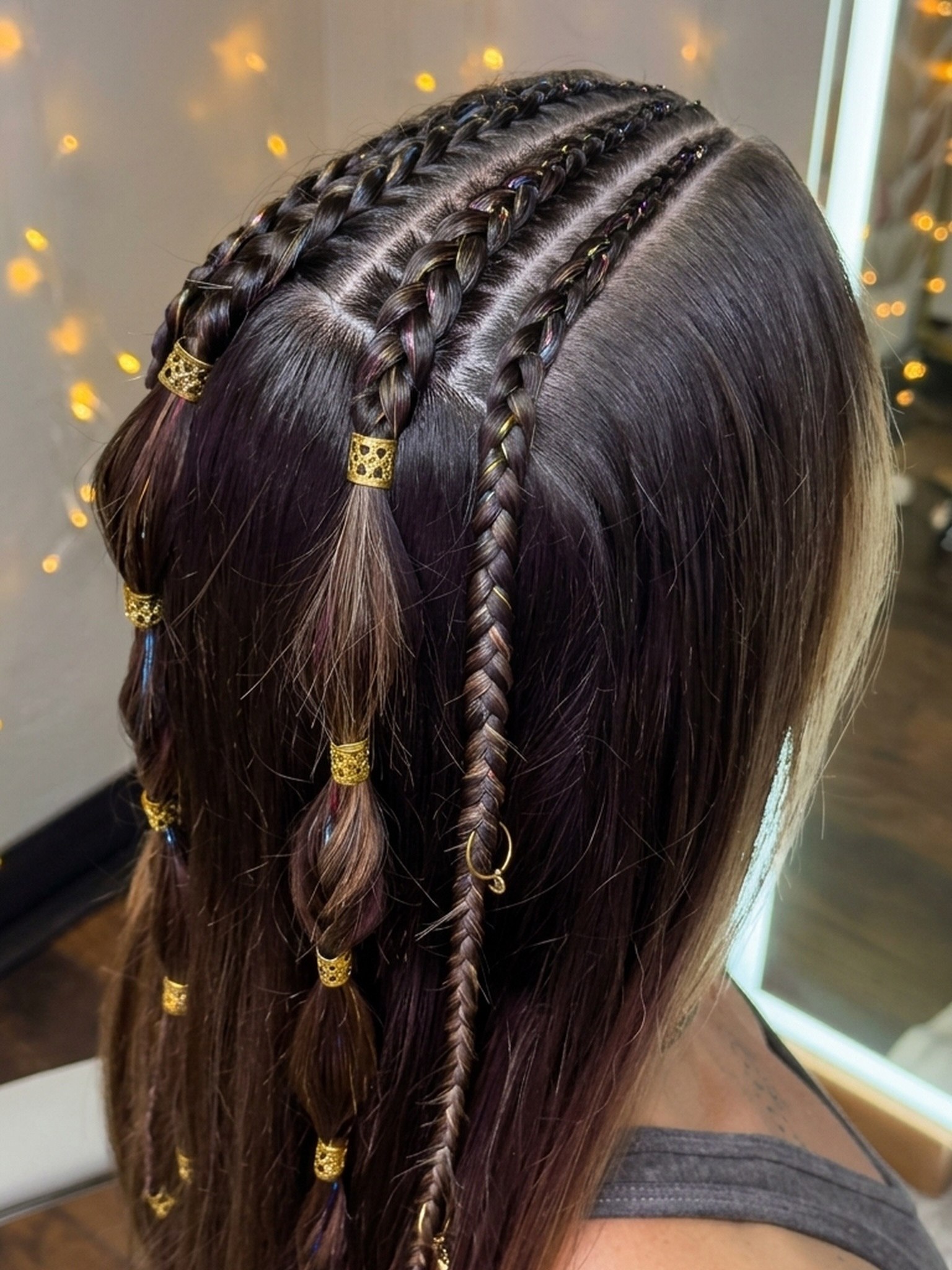 Boho Braids With Metallic Tinsel Strands