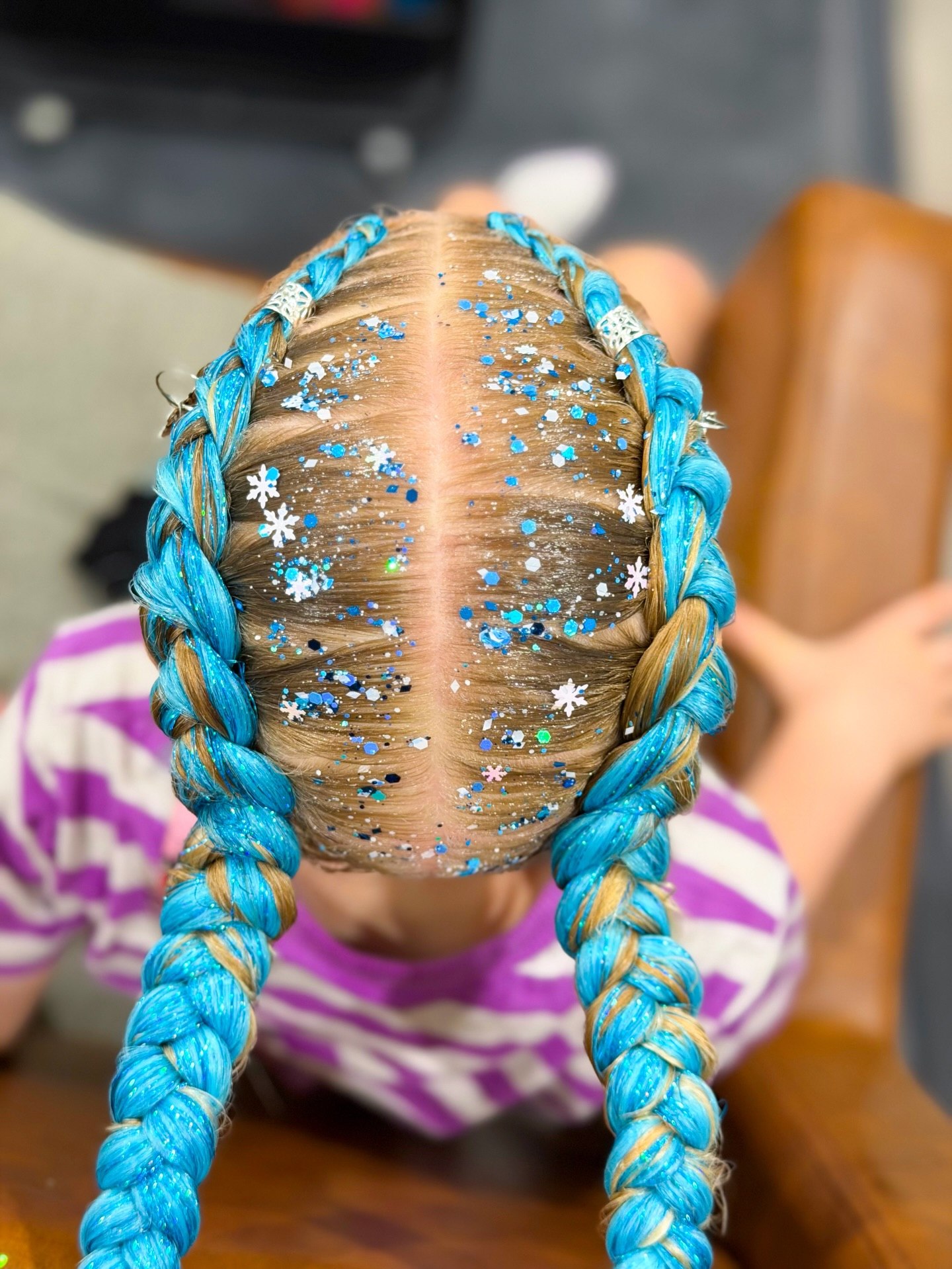 Sparkling Blue Tinsel Braids With Snowflakes