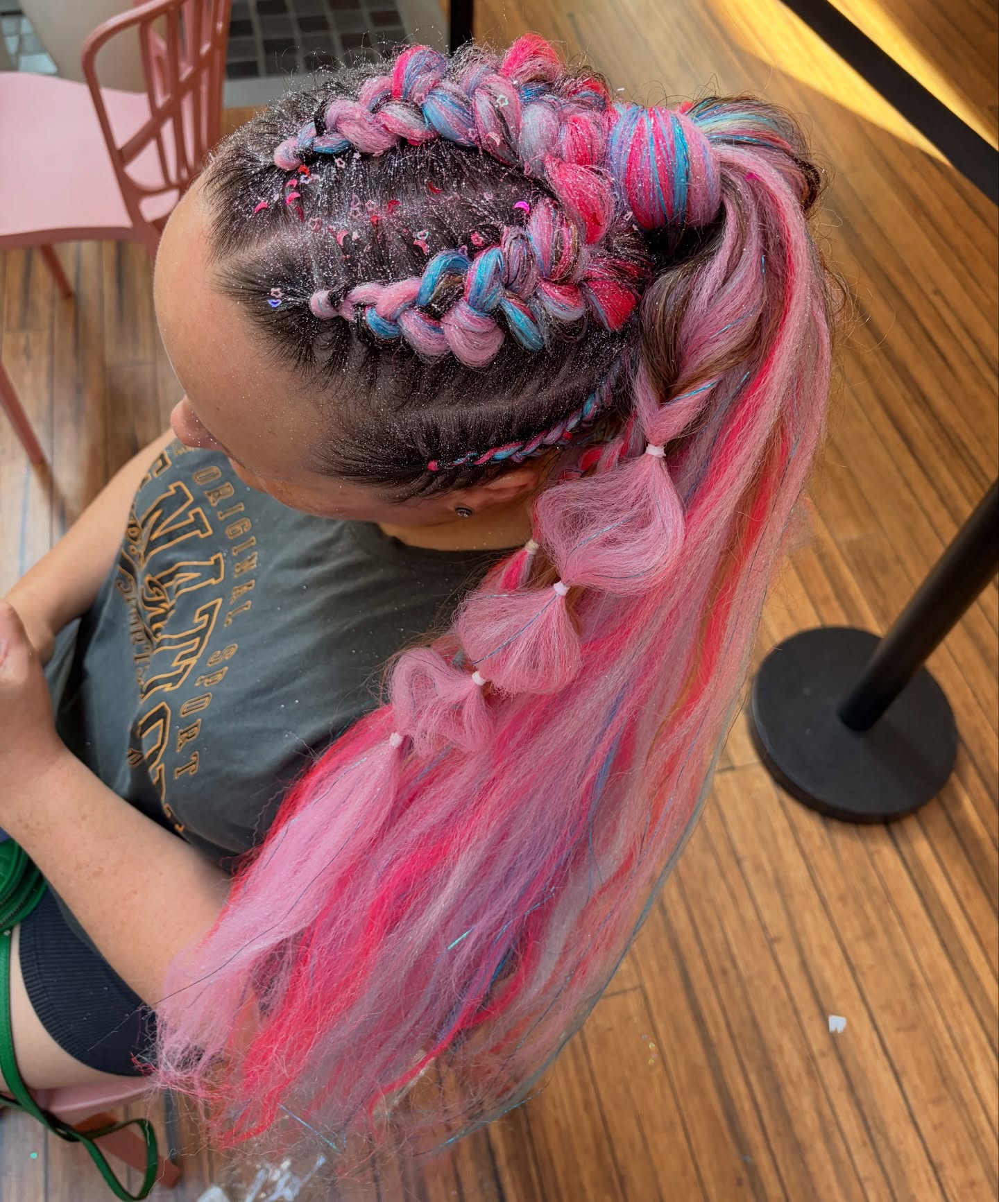 Sparkly Pink and Blue Tinsel Braids