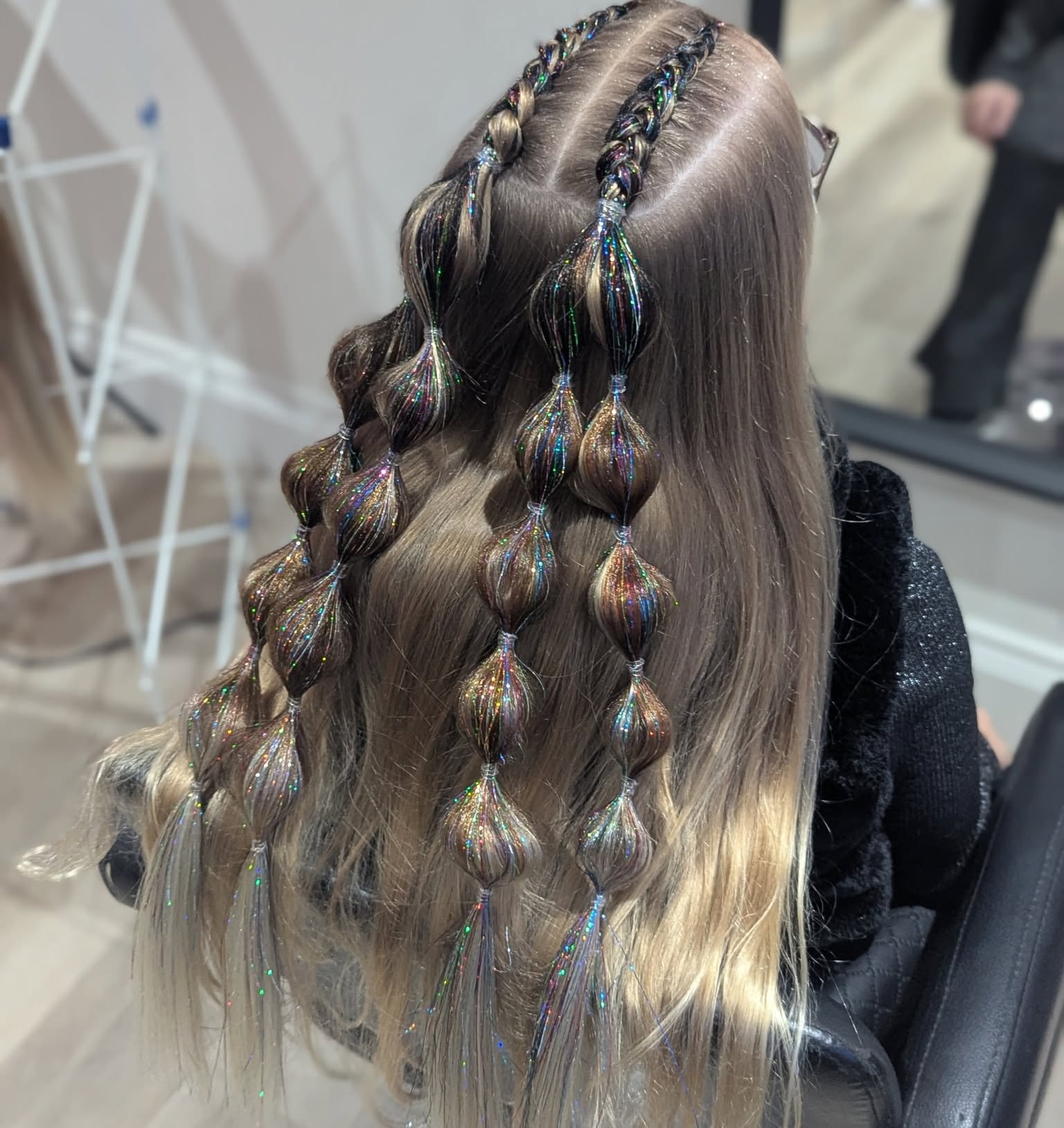 Sparkling Bubble Braids With Tinsel Accents