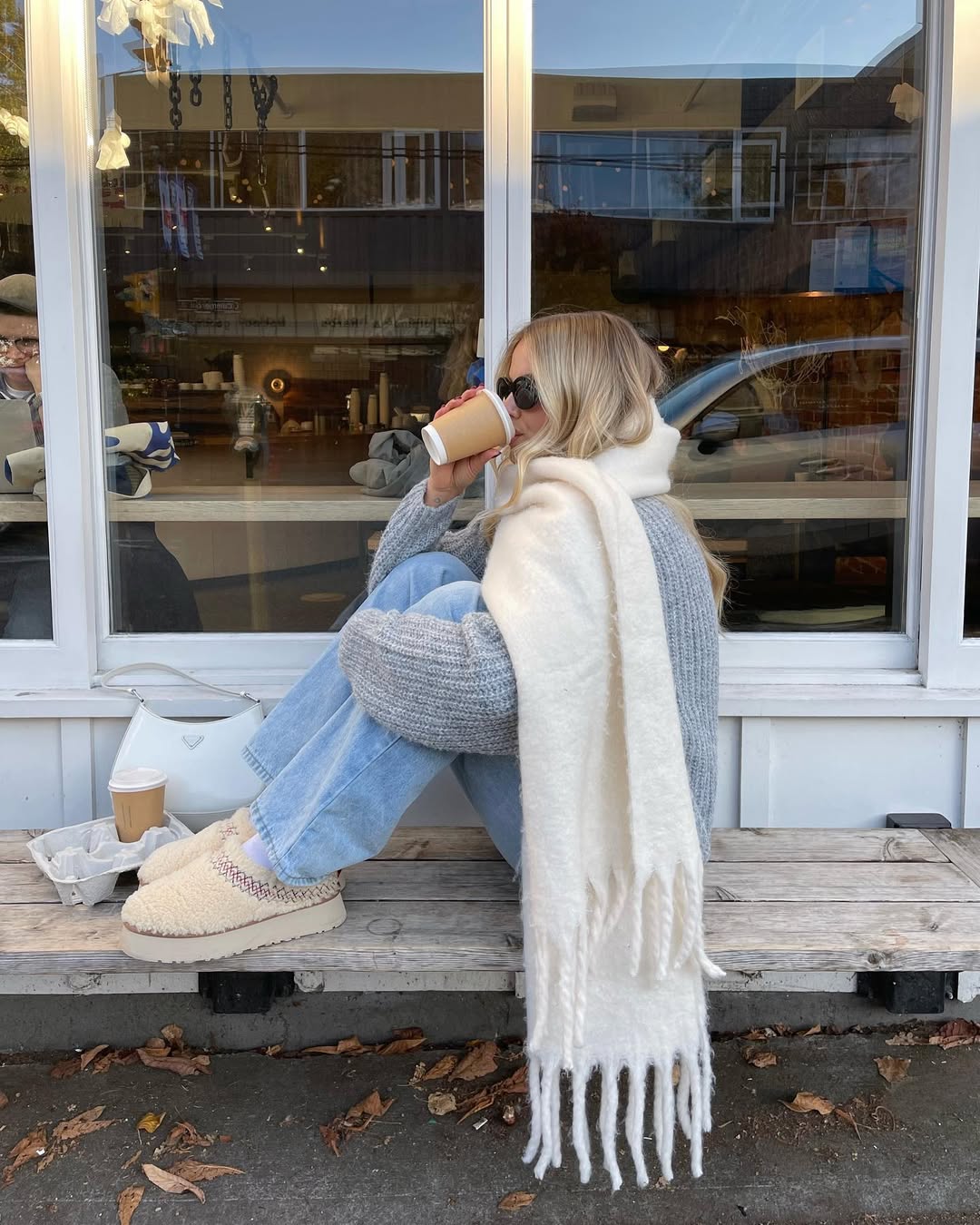 Cozy Knit And Wide Leg Jeans Coffee Run