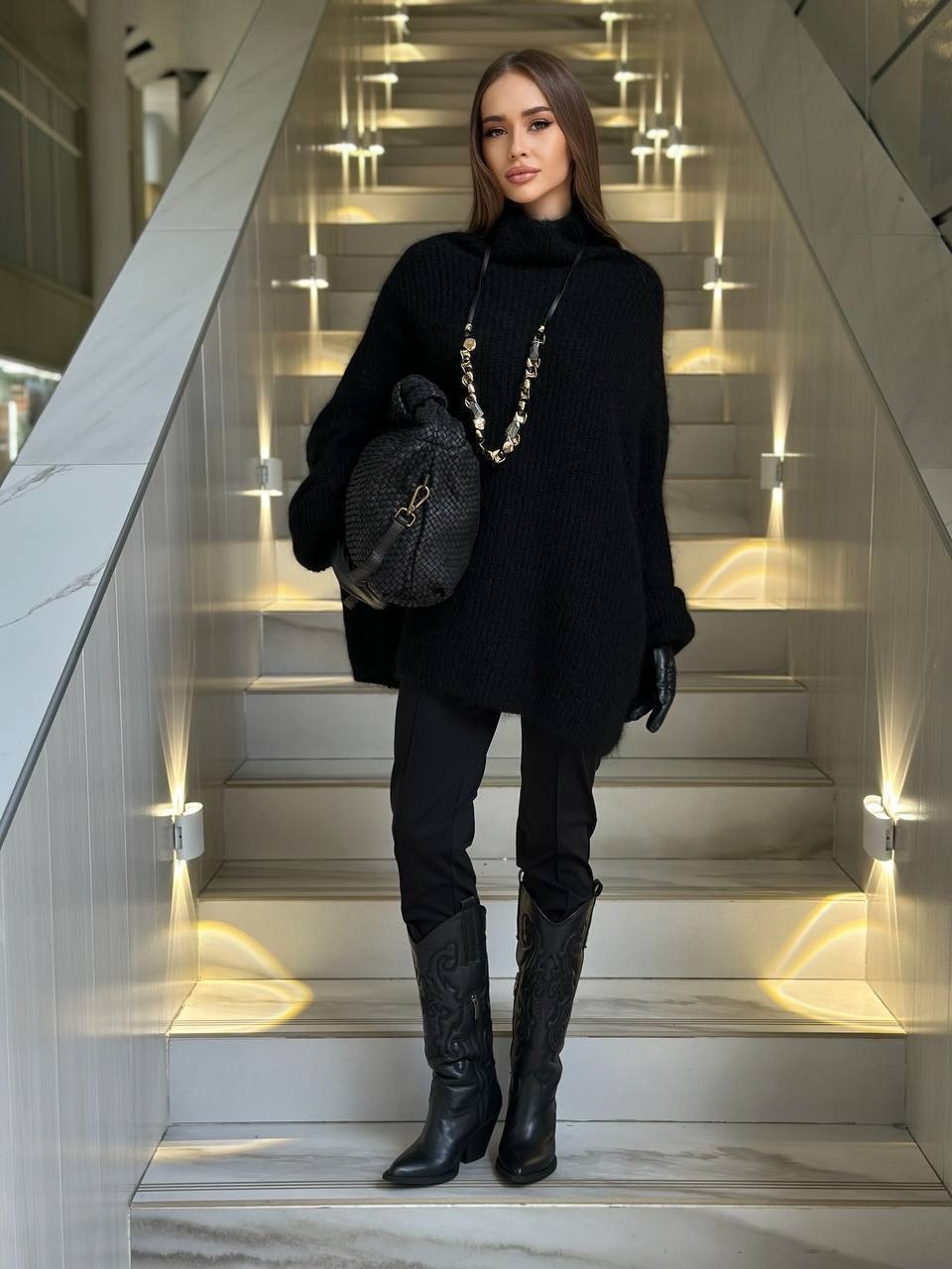 Chunky Knit Tunic With Cowboy Boots