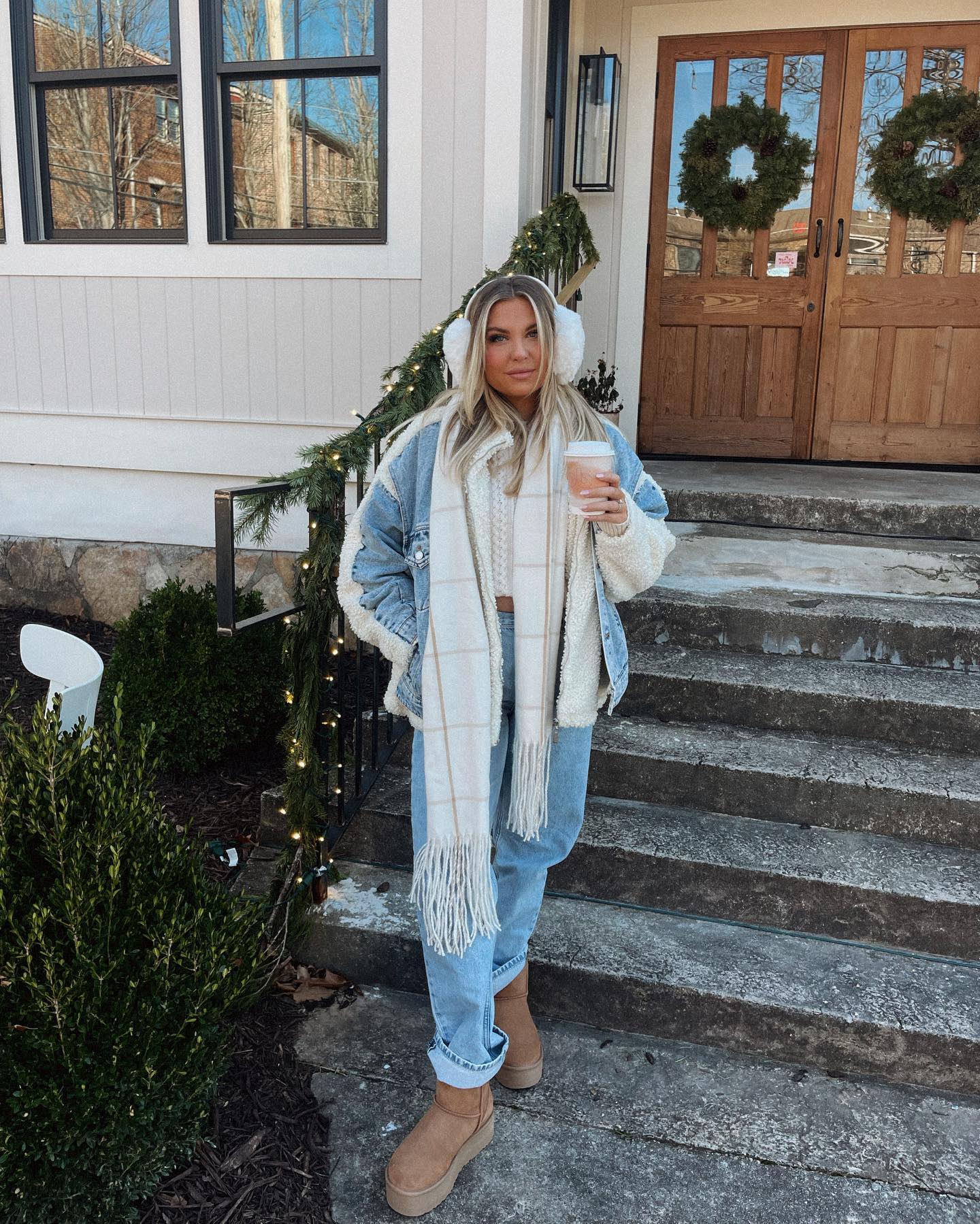 Cozy Denim And Sherpa Jacket Winter Street Style