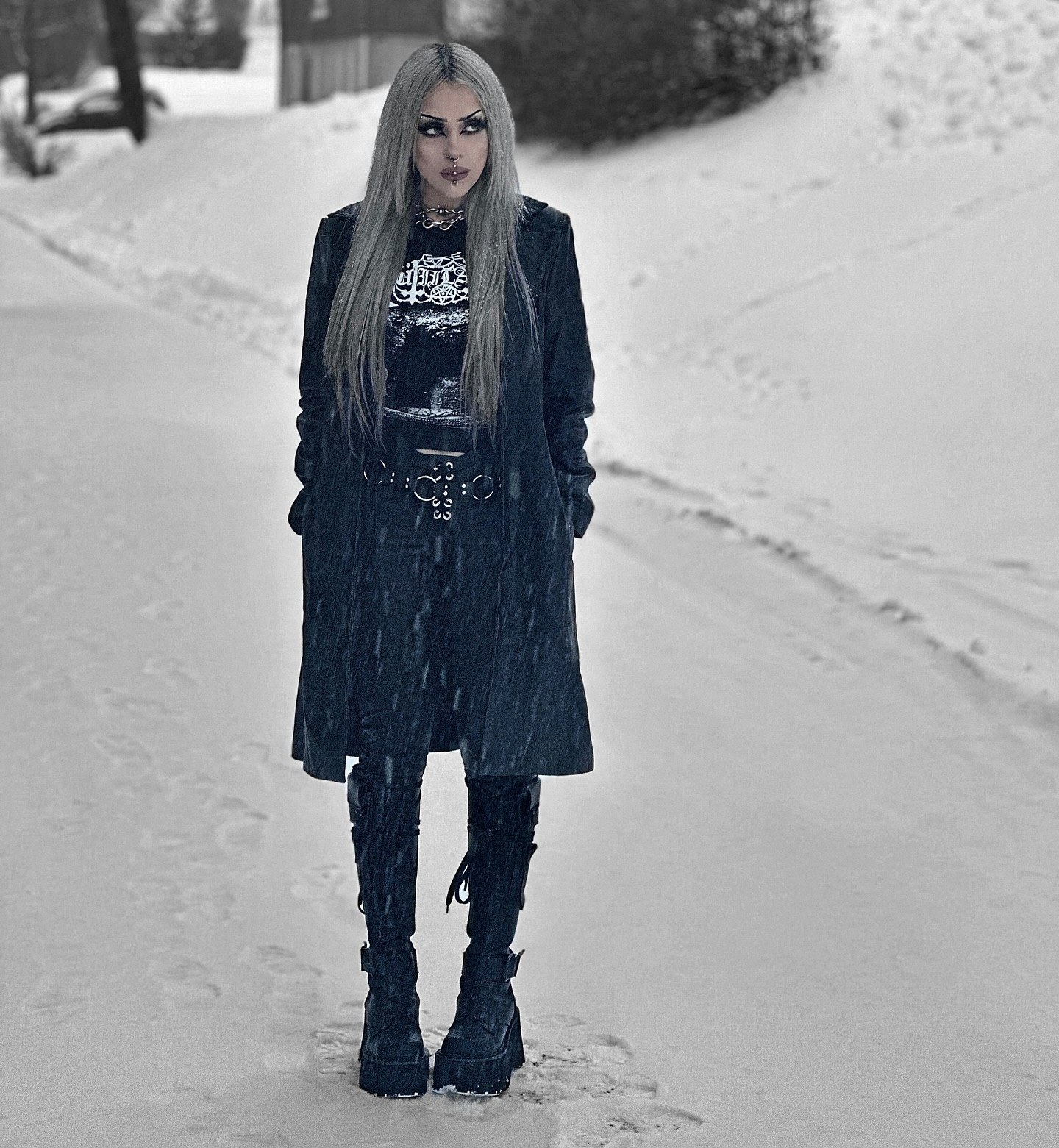 Goth Winter Layers With Platform Boots