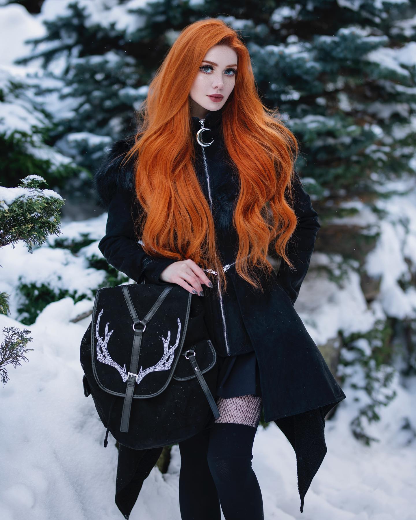 Gothic Winter Look With Antler Backpack