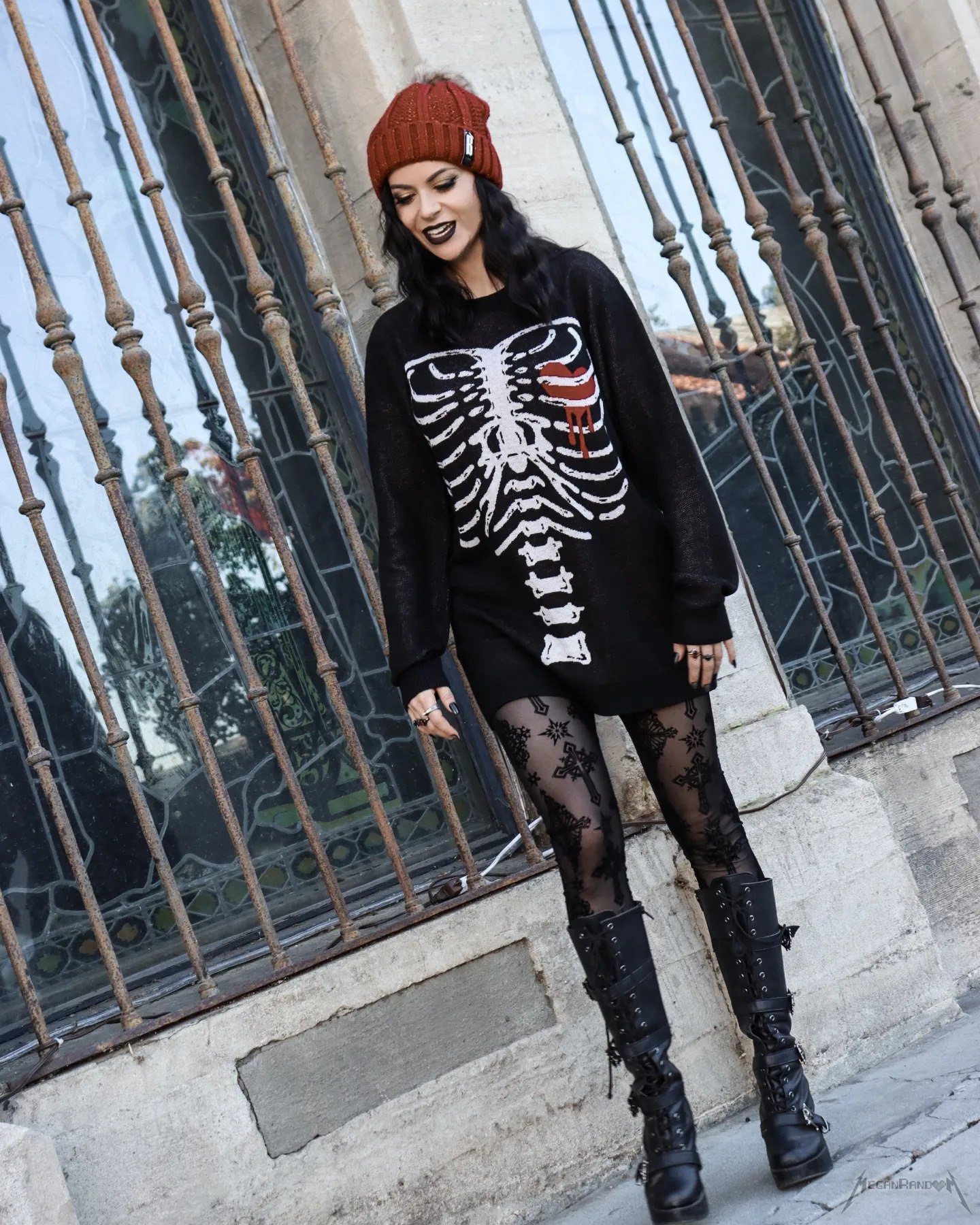 Skeleton Knit And Lace Tights Winter Look