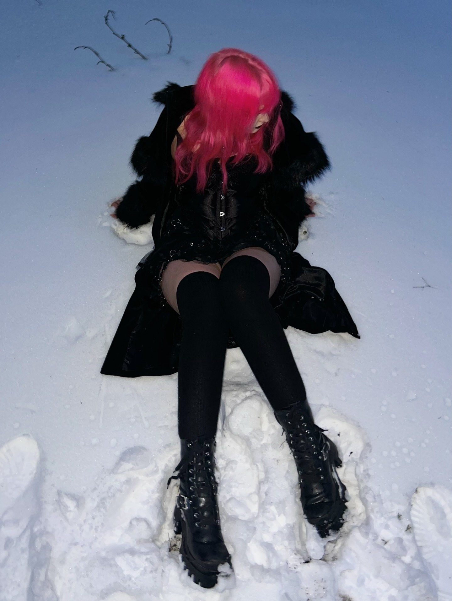 Edgy Black Faux Fur Trimmed Coat With Corset Top
