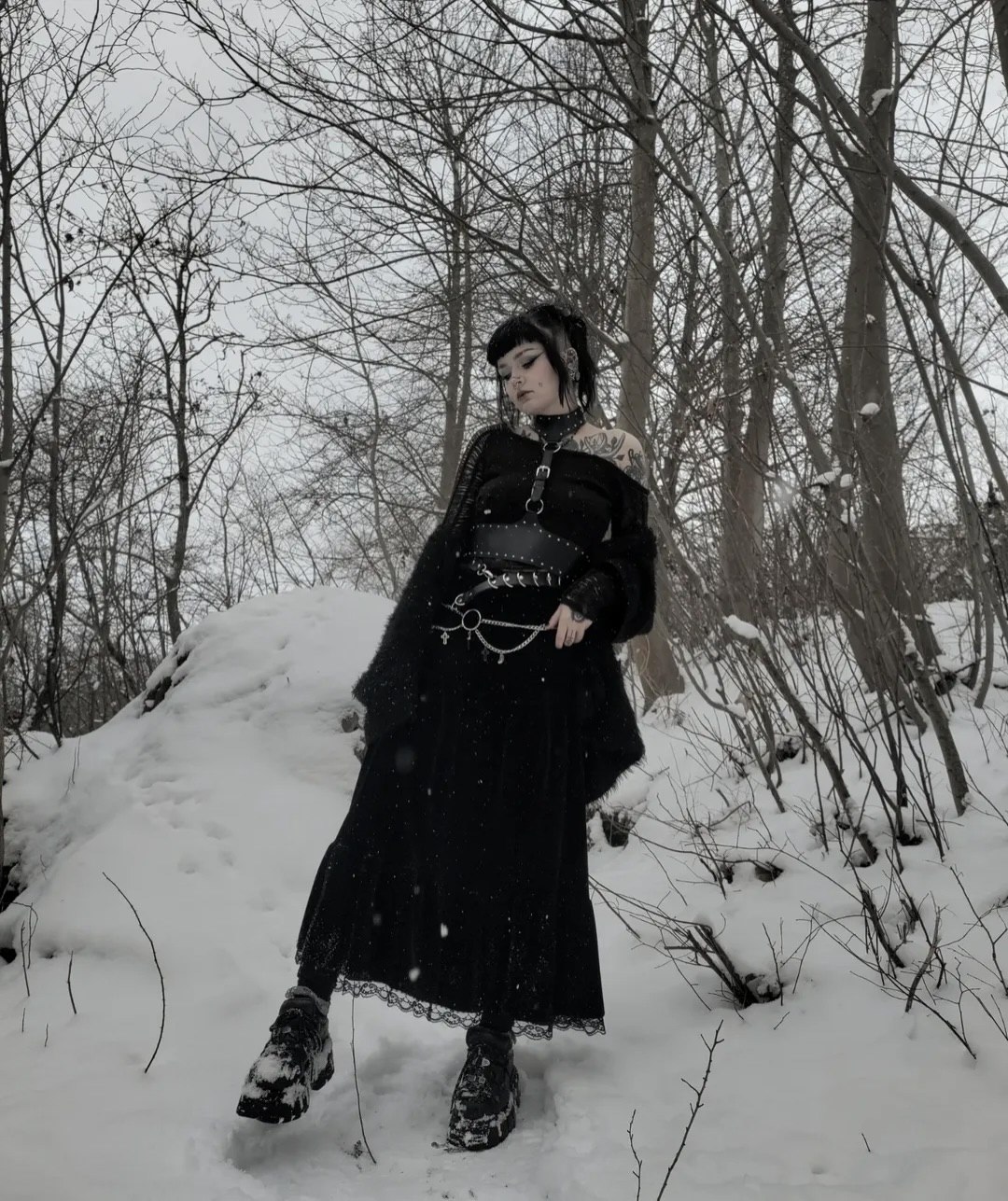 Dark Academia Winter Outfit with Lace Trim Skirt