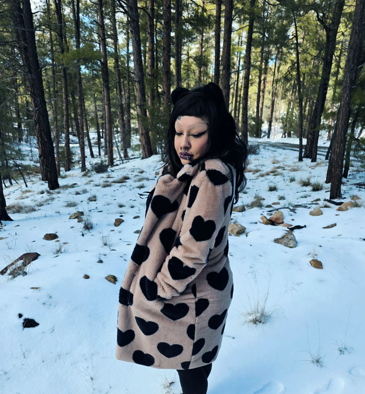 Heart Print Teddy Coat Winter Layering