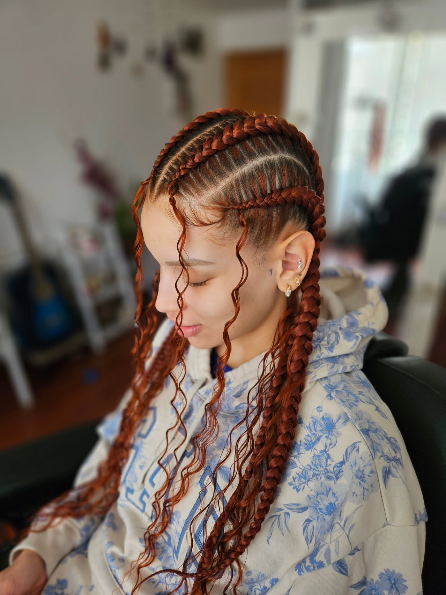Copper Goddess Feed-In Braids With Curls