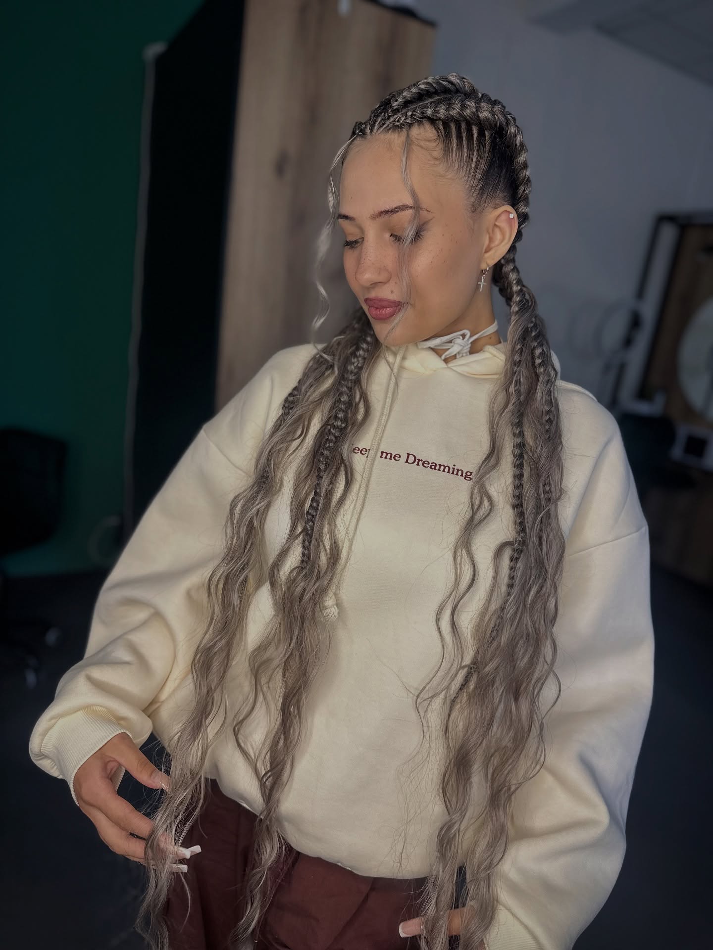 Braided Pigtails With Wavy Ends