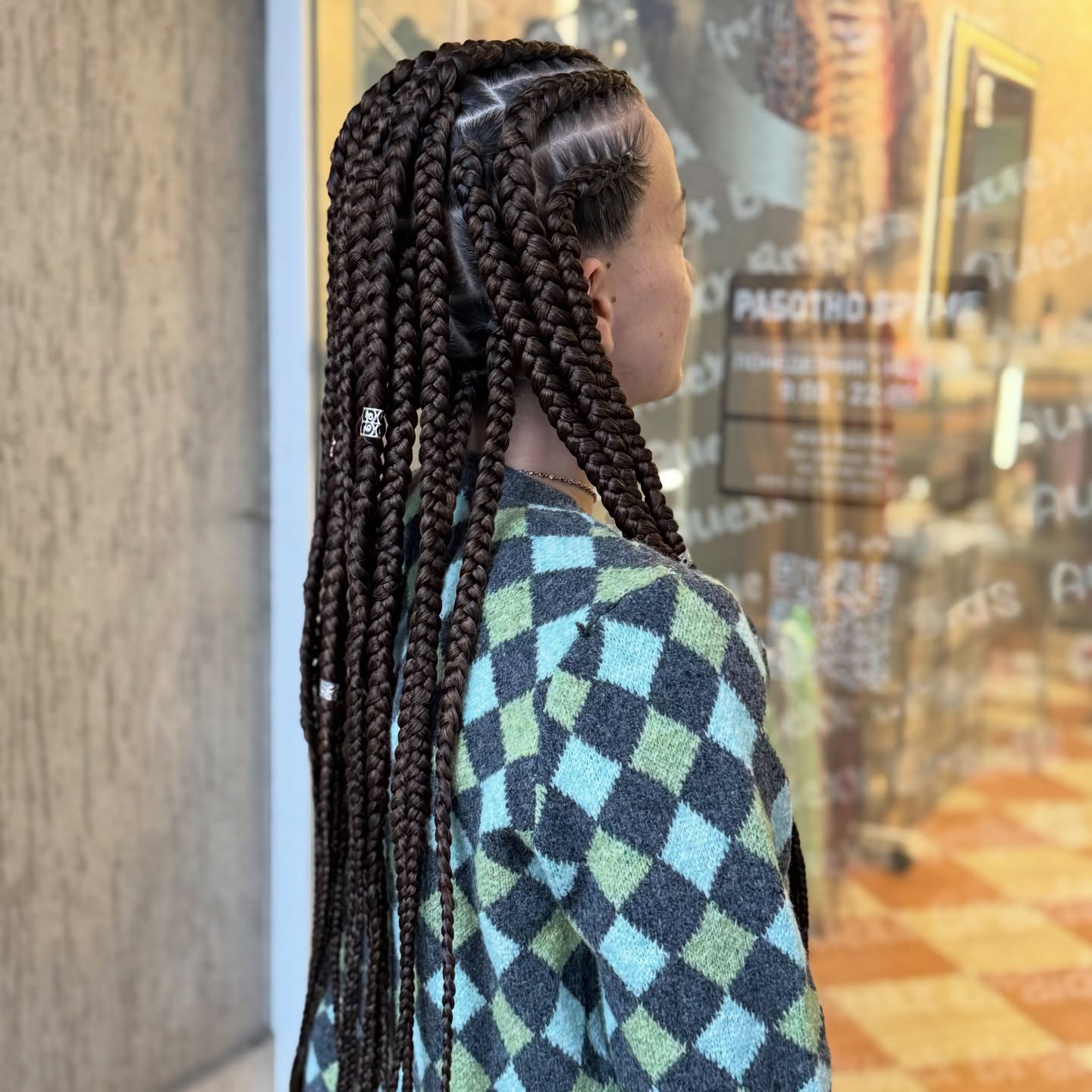 Chunky Box Braids With Diamond Parting