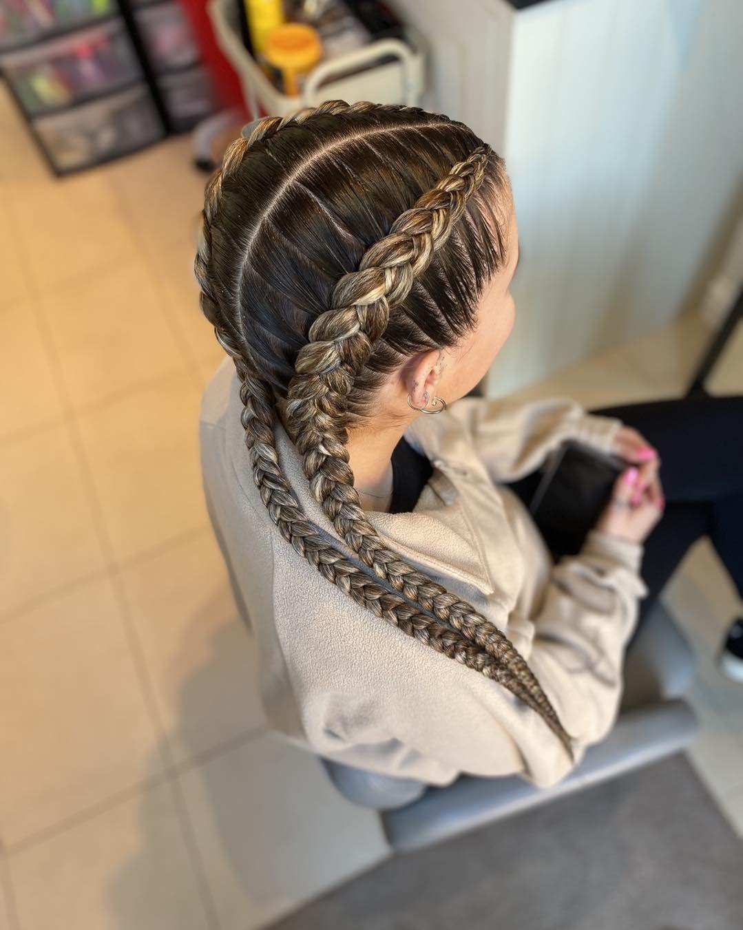 Chic Double Dutch Braids With Blonde Highlights