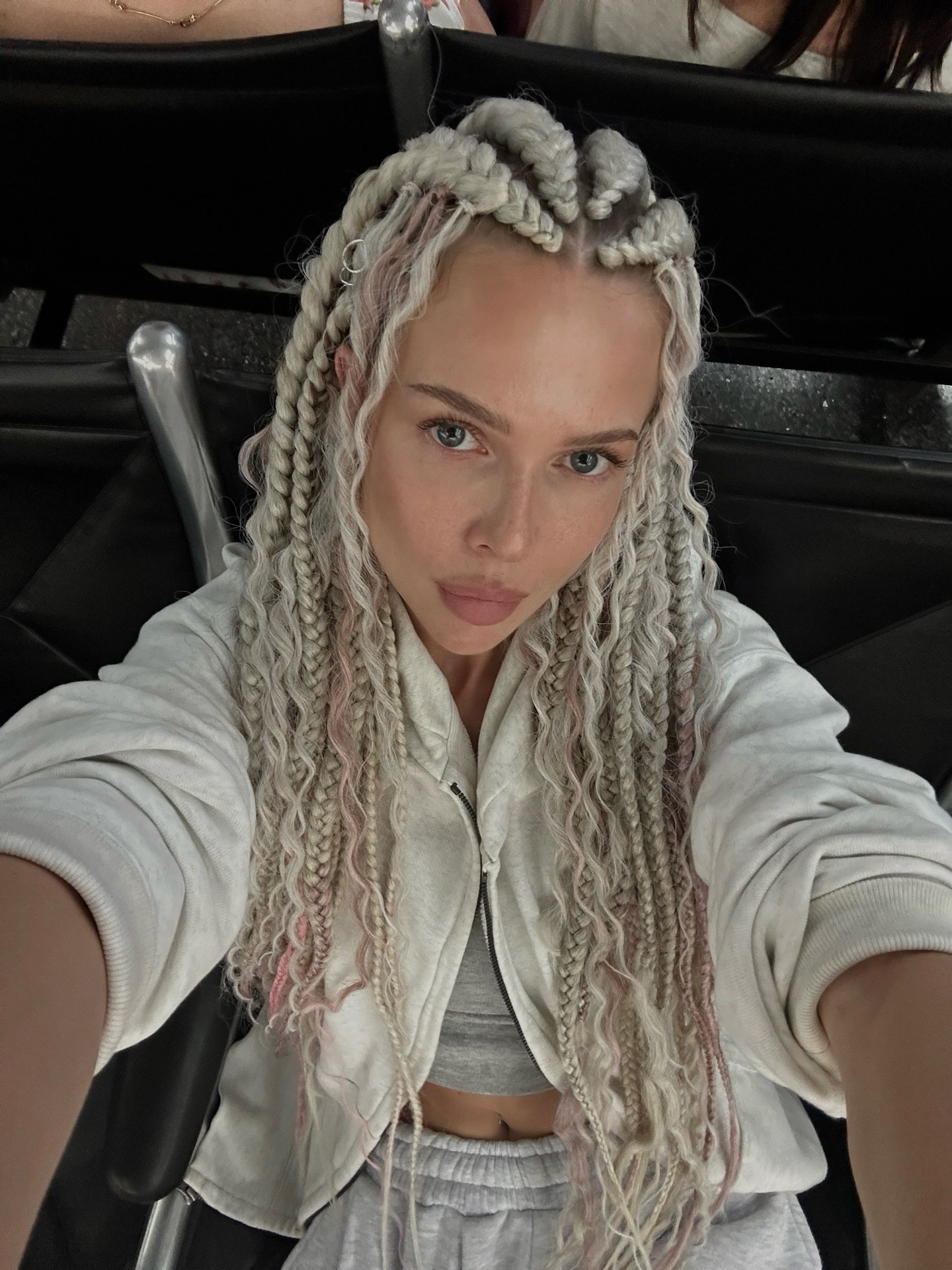 Braided Platinum Blonde With Pink Streaks