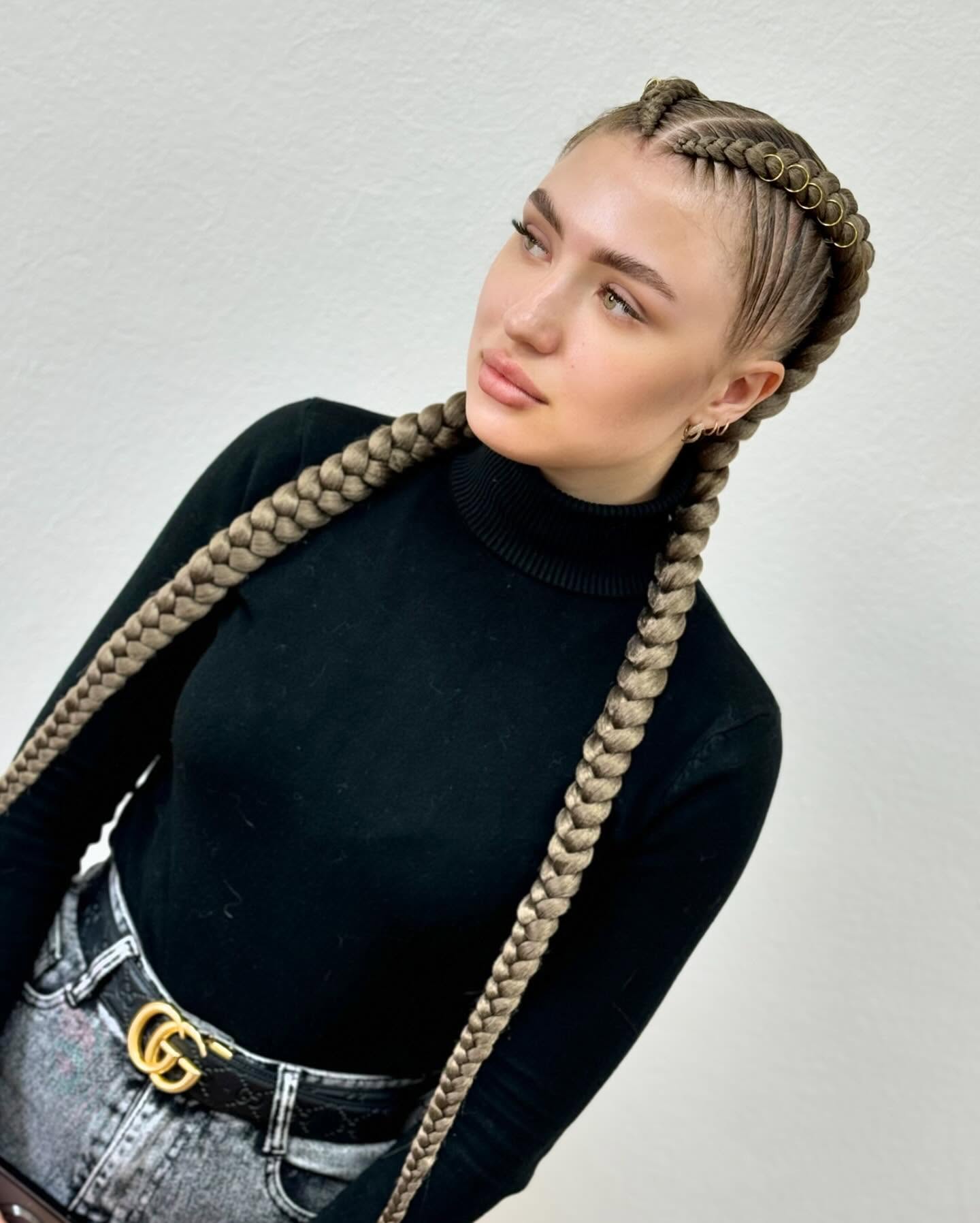 Double Dutch Braids With Gold Ring Accents