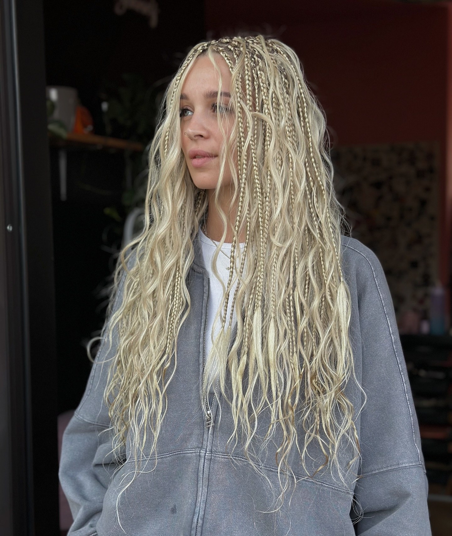 Platinum Blonde Beachy Braids With Deep Waves