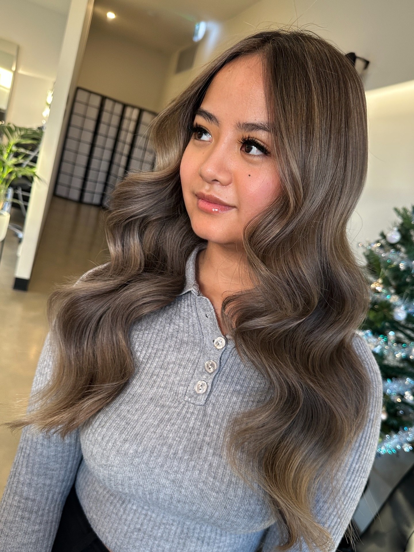 Mushroom Brown Balayage With Soft Hollywood Waves